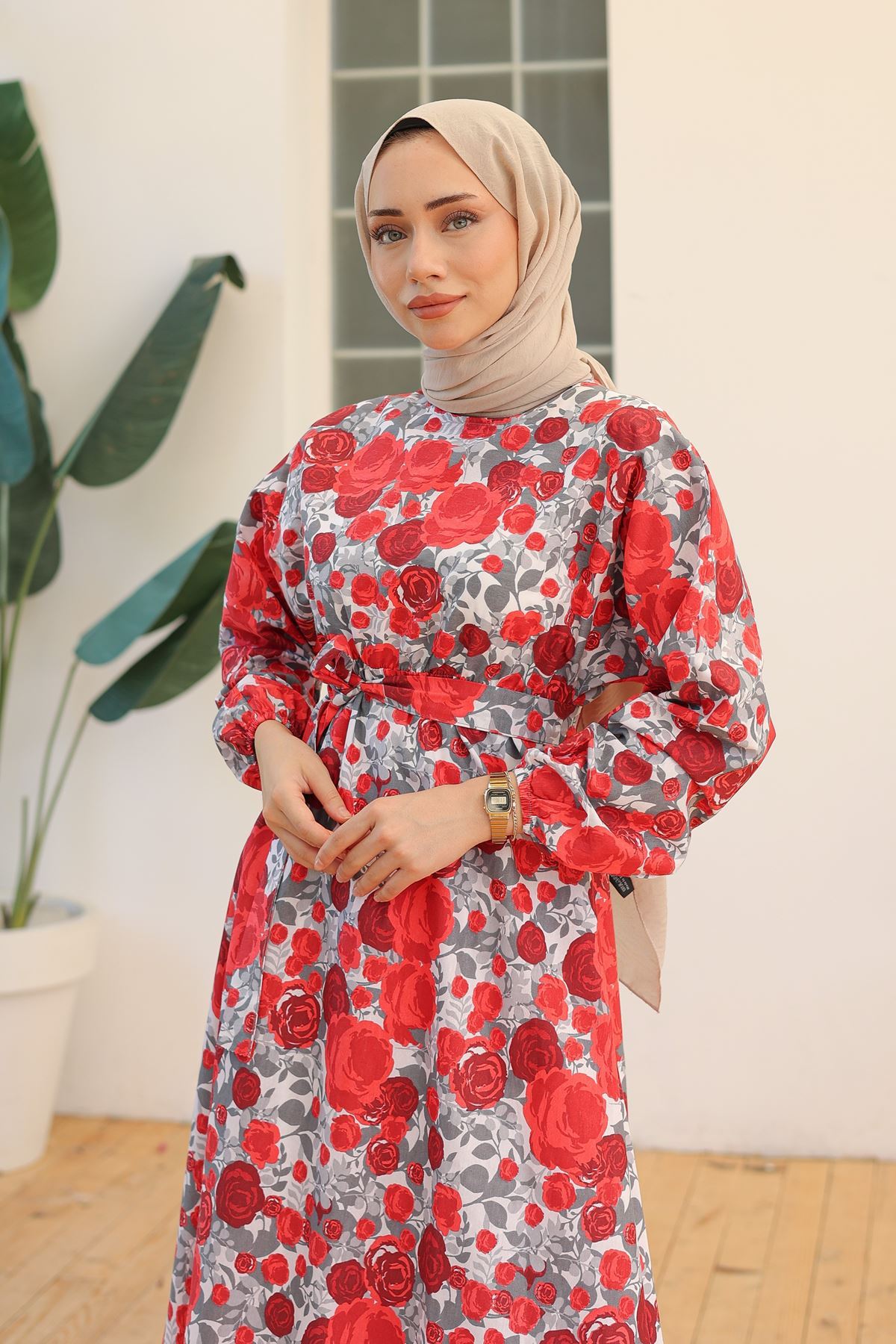 Desenli Elbise Bordobeyaz - 10068.1778.