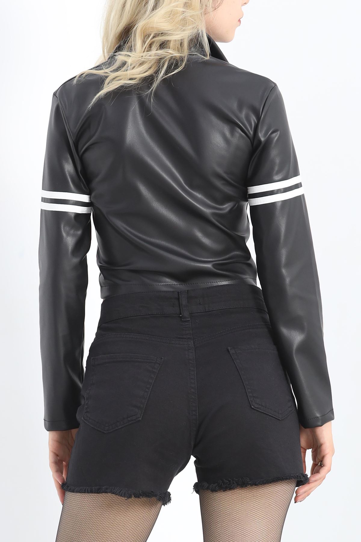 Suni Deri Crop Ceket Siyah - 20373.1837.