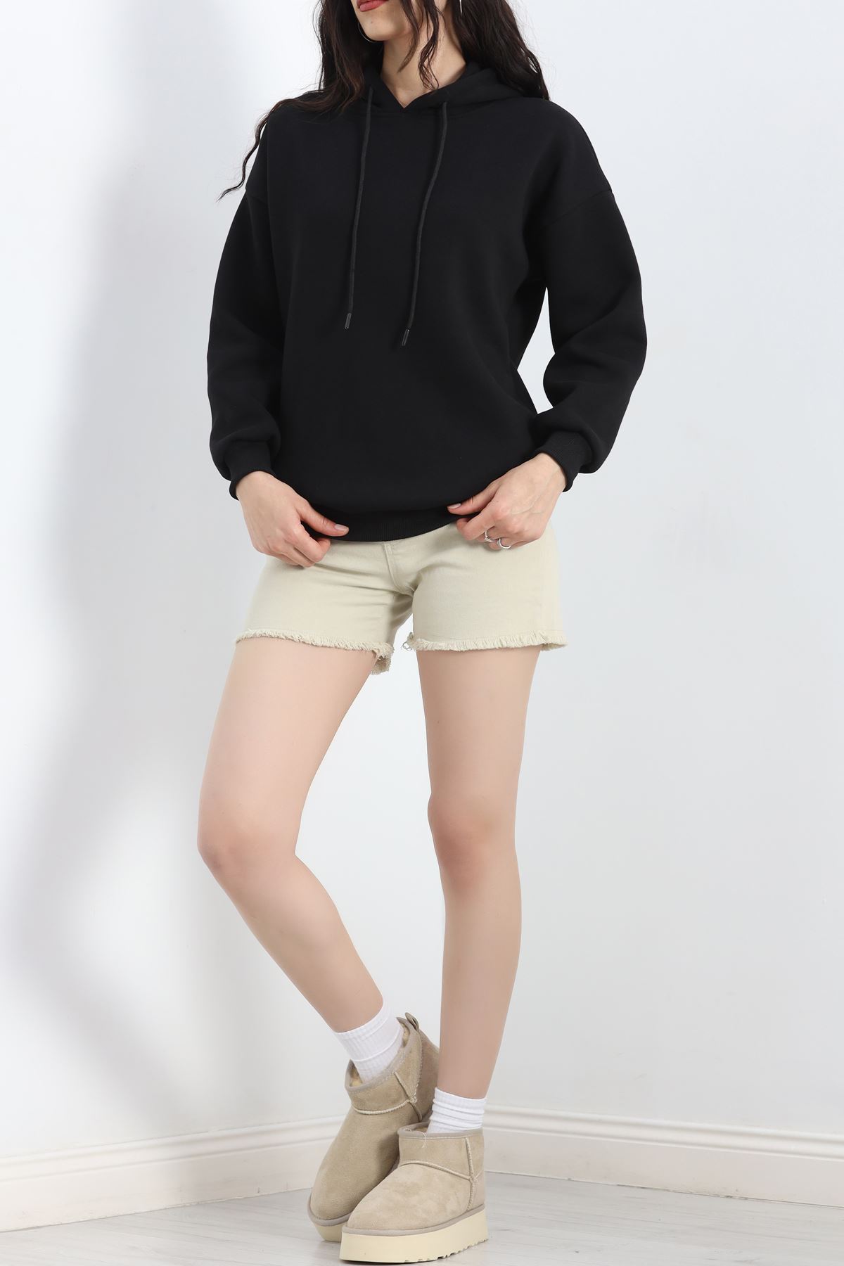 3 İplik Kapşonlu Basic Sweat Siyah - 20074.1878.