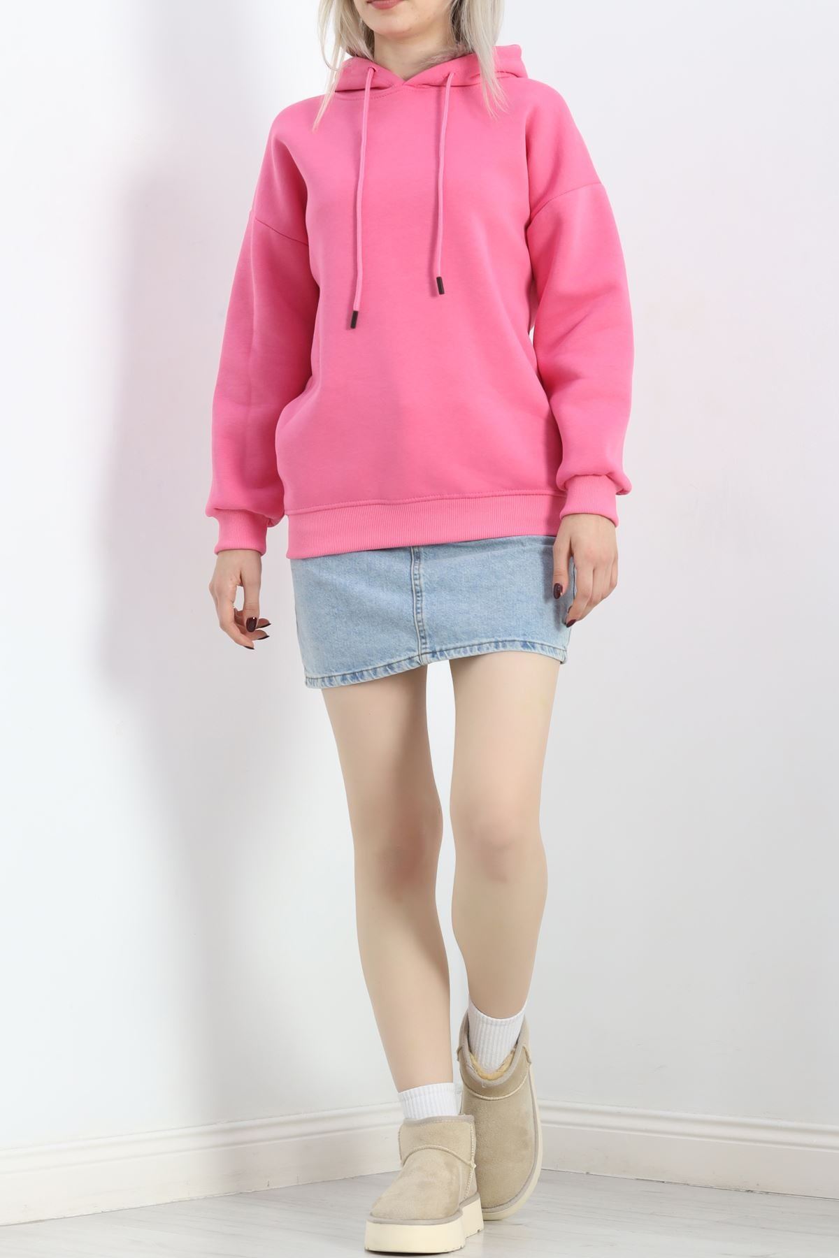 3 İplik Kapşonlu Basic Sweat Pembe - 20074.1878.