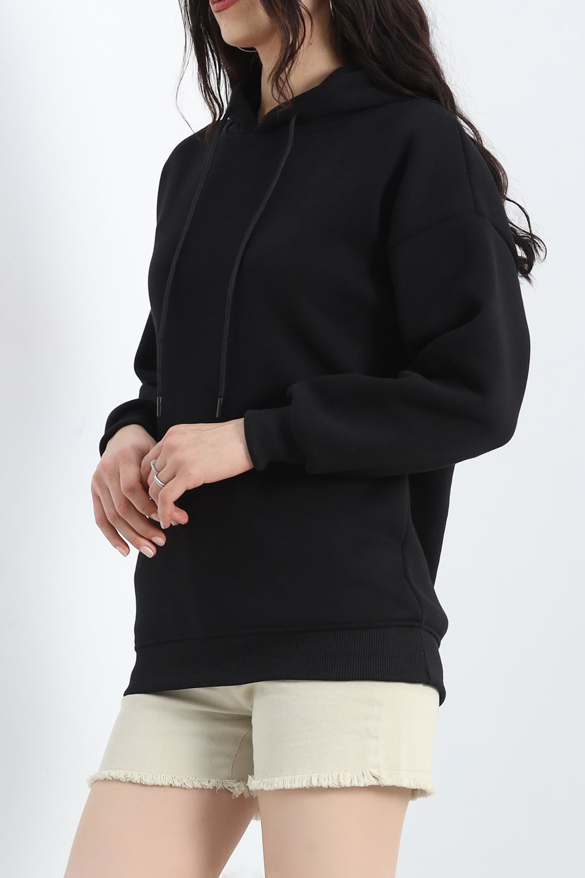 3 İplik Kapşonlu Basic Sweat Siyah - 20074.1878.