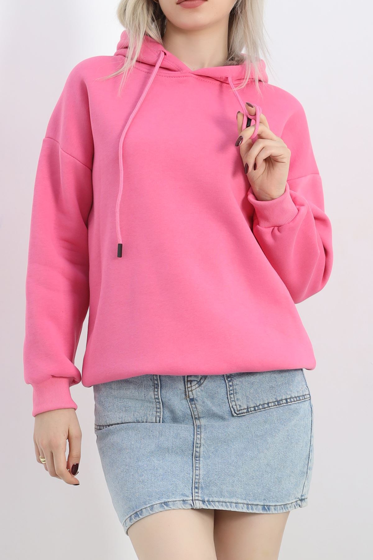 3 İplik Kapşonlu Basic Sweat Pembe - 20074.1878.