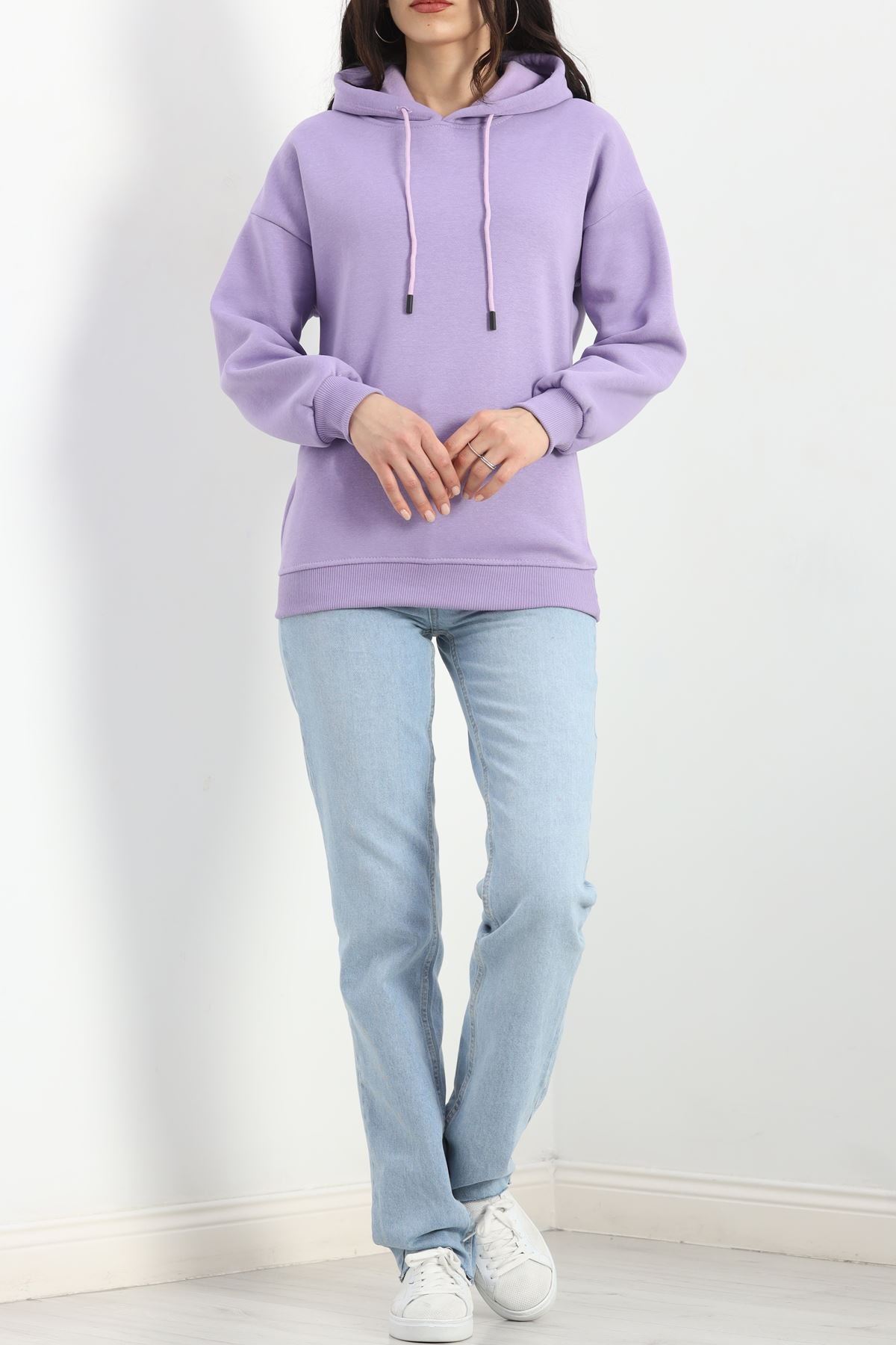 3 İplik Kapşonlu Basic Sweat Lila - 20074.1878.