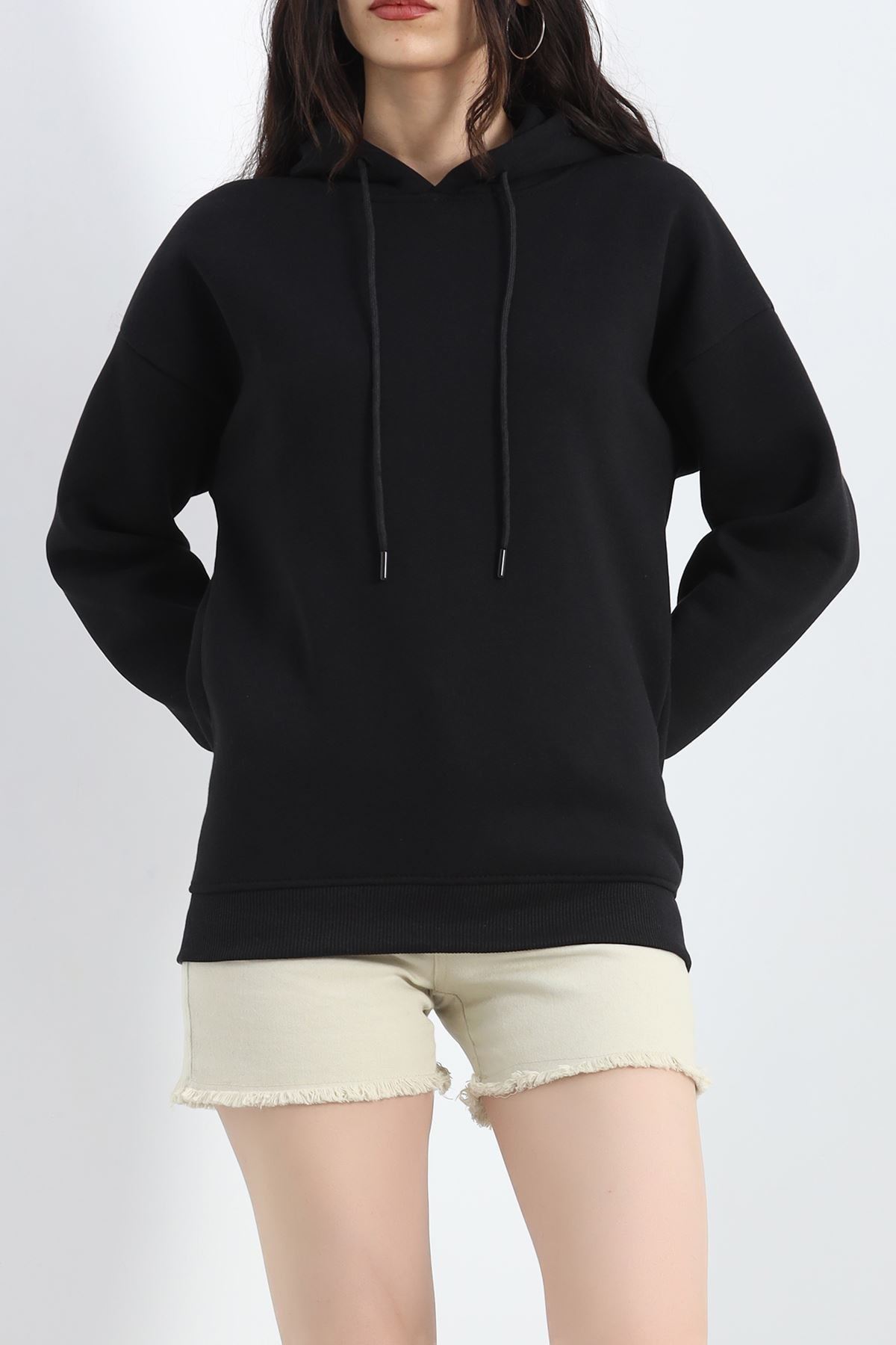 3 İplik Kapşonlu Basic Sweat Siyah - 20074.1878.