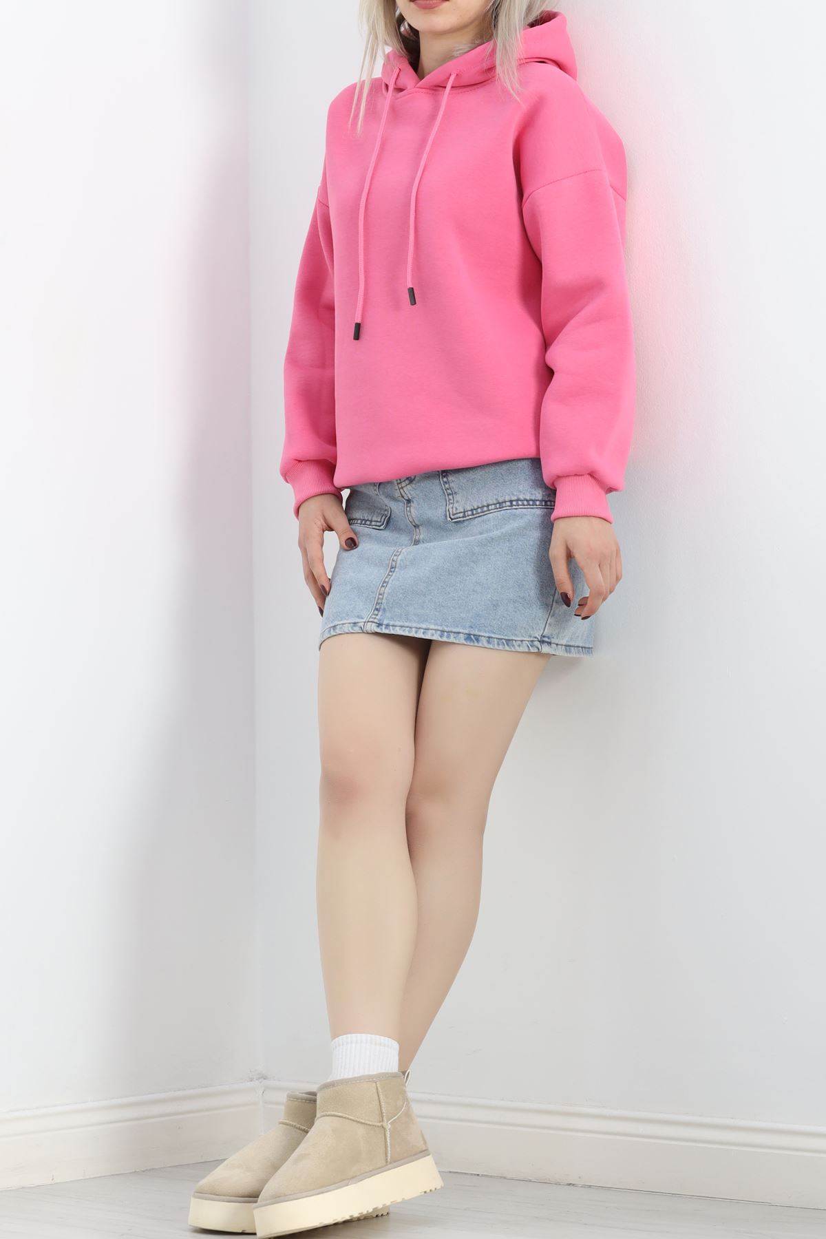 3 İplik Kapşonlu Basic Sweat Pembe - 20074.1878.