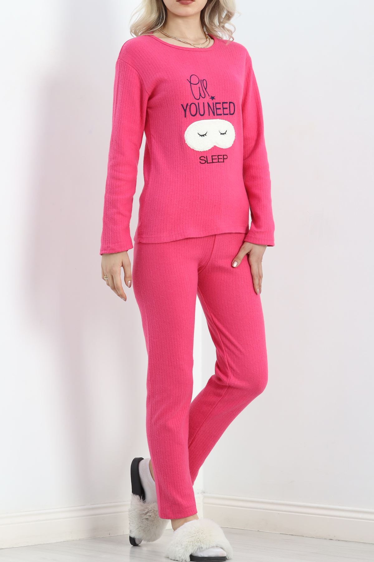 Nakışlı Fitilli Pijama Takımı Fuşya - 19217.1048.