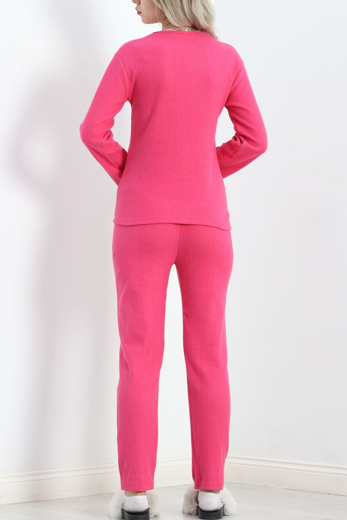 Nakışlı Fitilli Pijama Takımı Fuşya - 19217.1048.