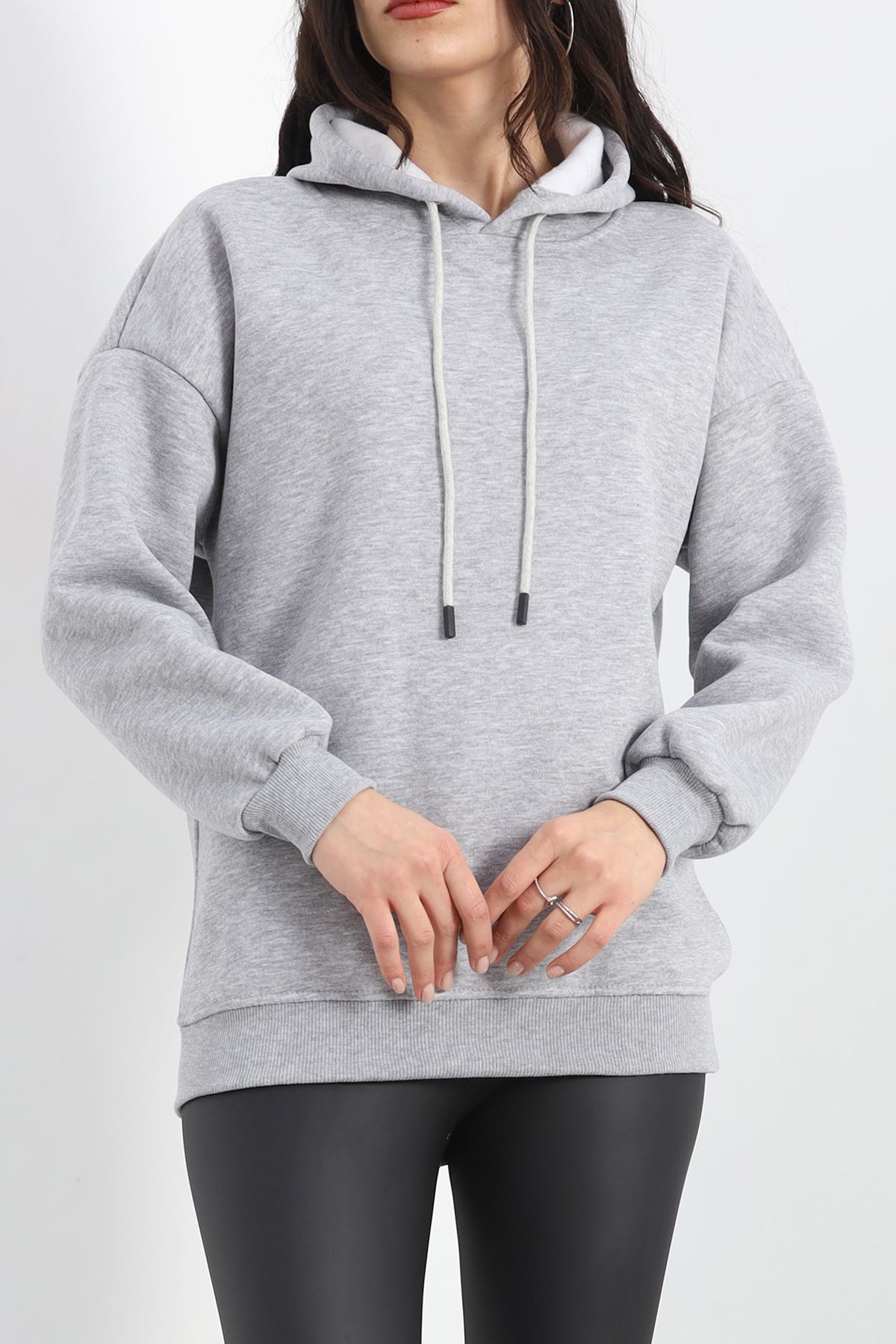 3 İplik Kapşonlu Basic Sweat Gri - 20074.1878.