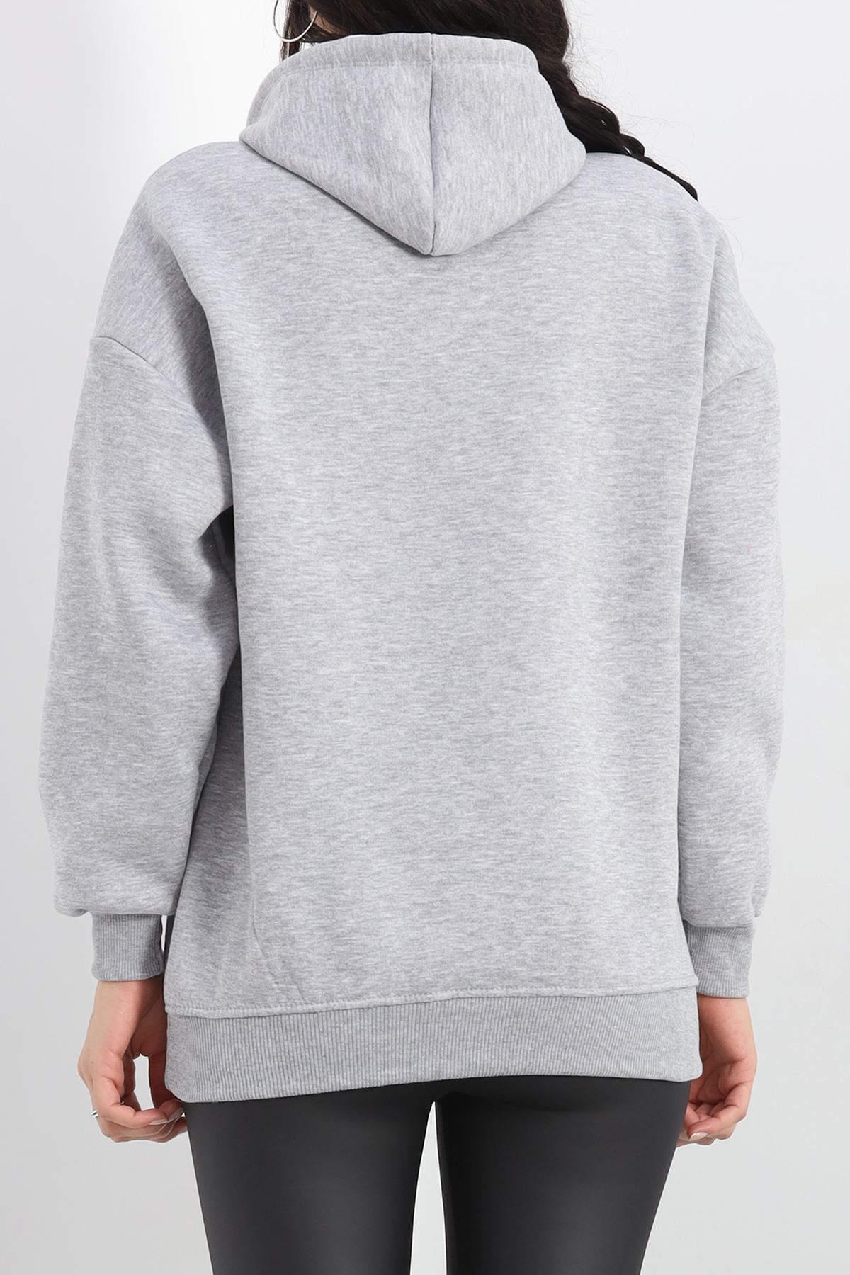 3 İplik Kapşonlu Basic Sweat Gri - 20074.1878.