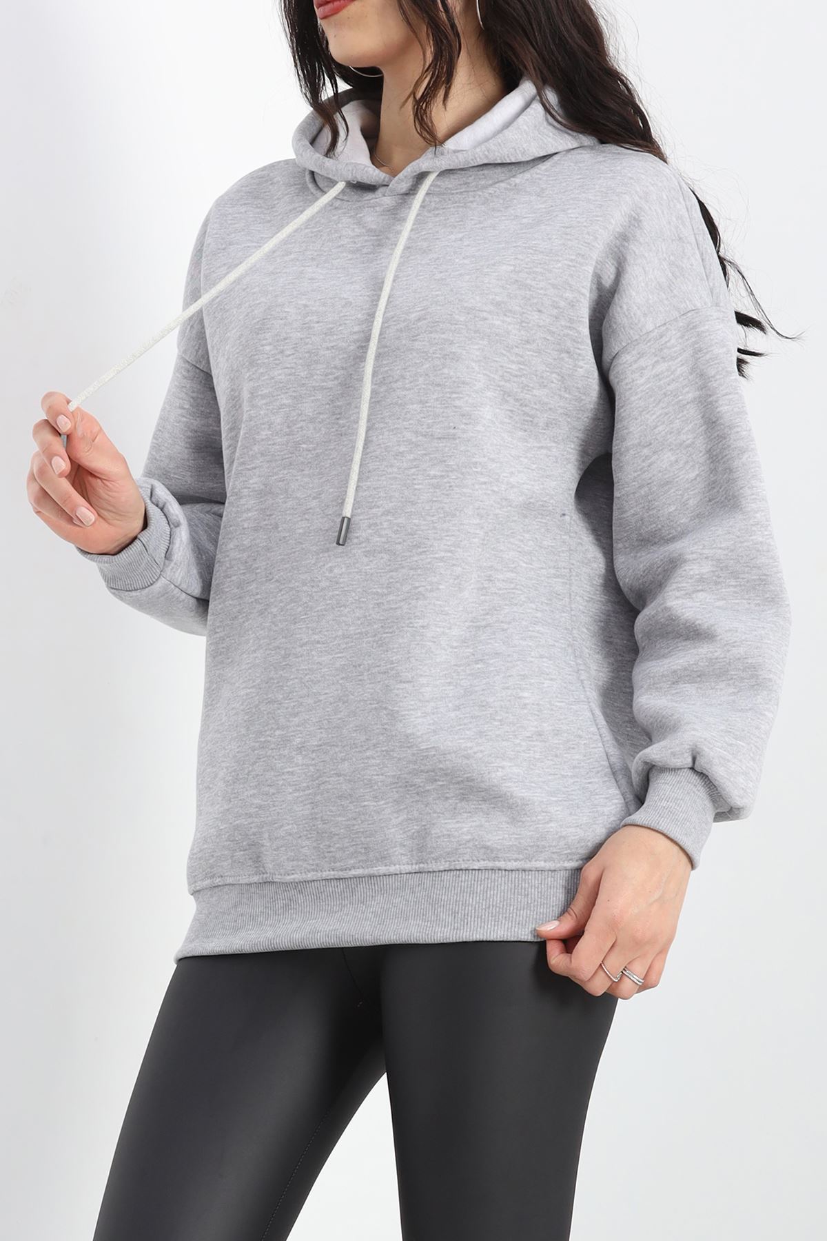 3 İplik Kapşonlu Basic Sweat Gri - 20074.1878.