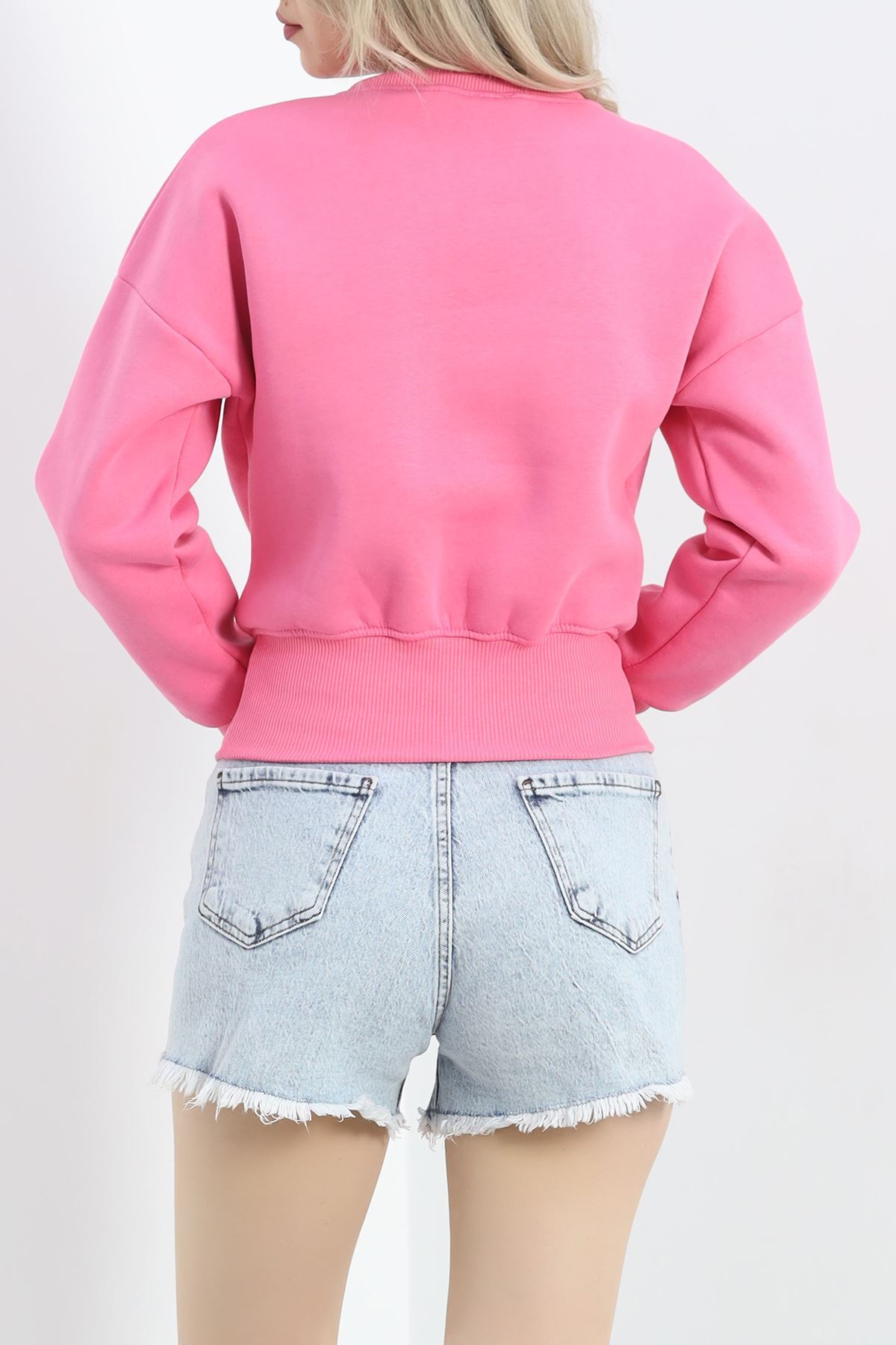 Bisiklet Yaka 3 İplik Crop Sweat Pembe - 20968.1878.