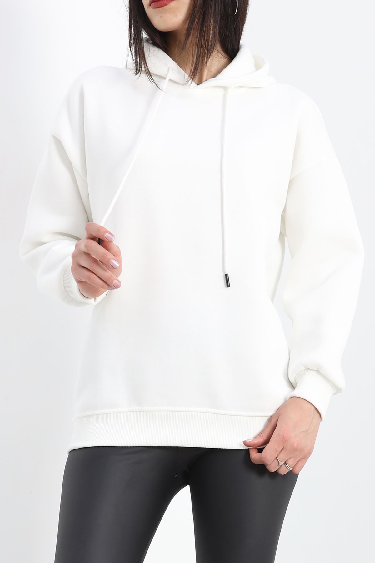 3 İplik Kapşonlu Basic Sweat Beyaz - 20074.1878.