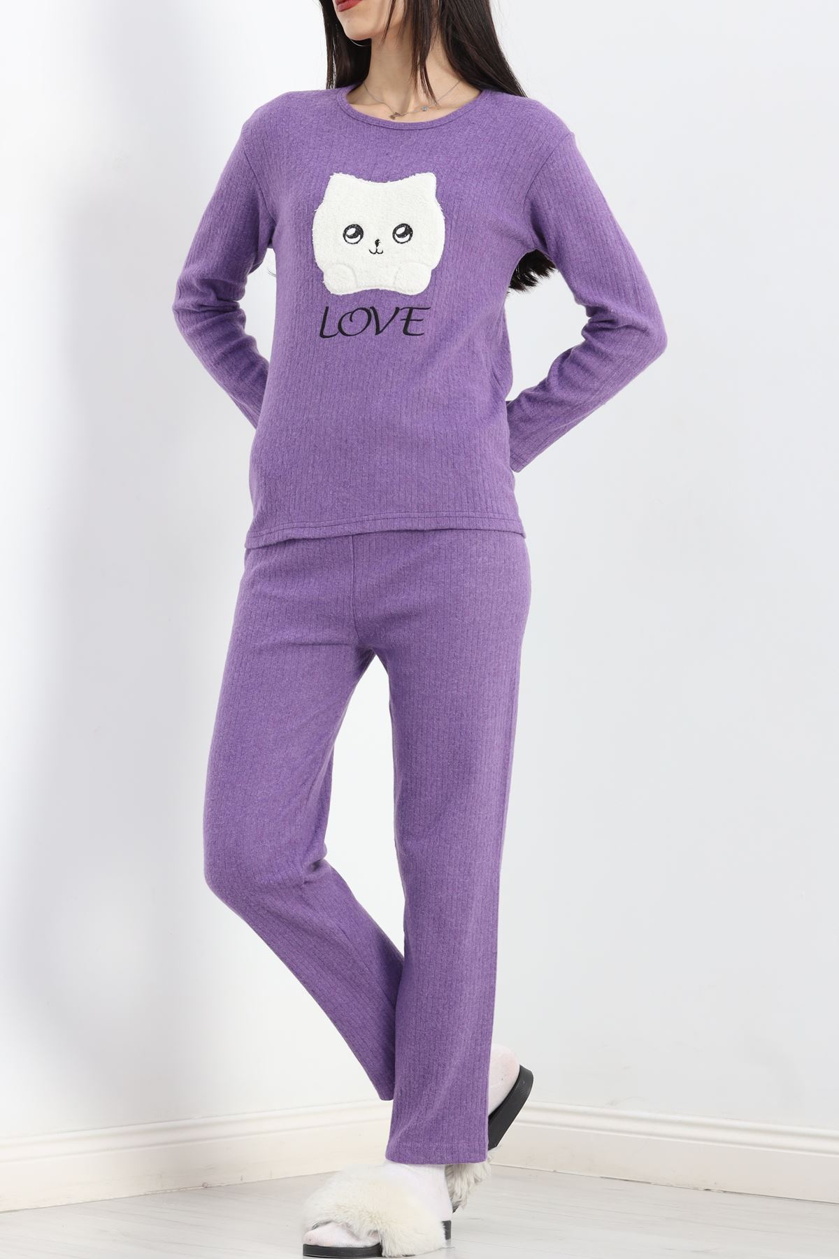 Nakışlı Fitilli Pijama Takımı Mor1 - 19219.1048.