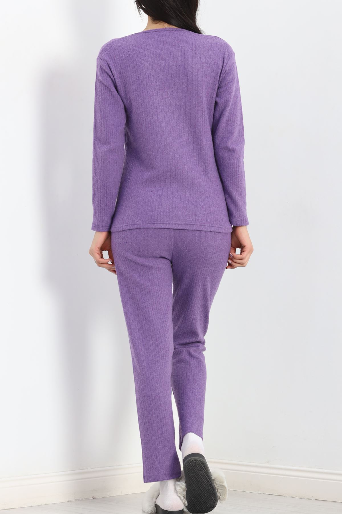 Nakışlı Fitilli Pijama Takımı Mor1 - 19219.1048.