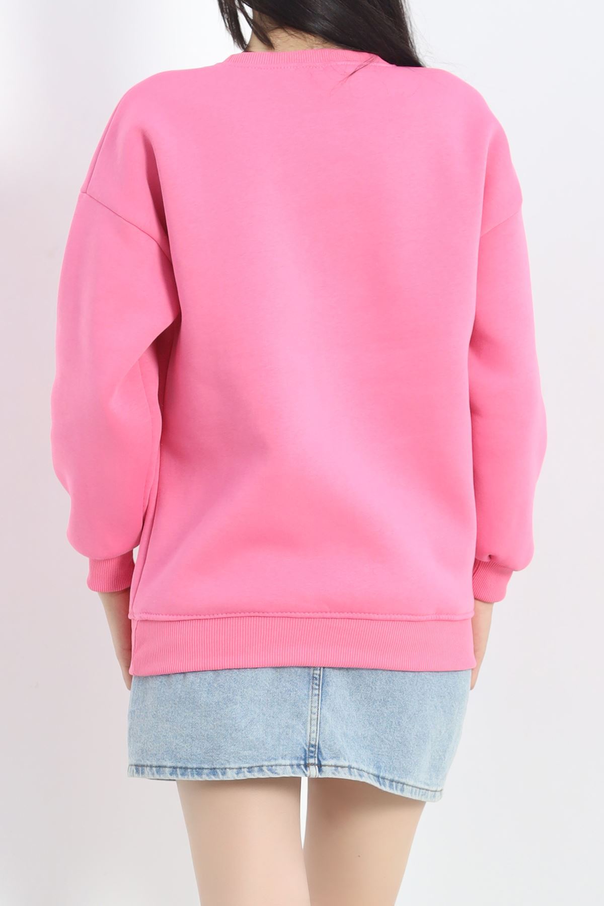 Baskılı Bisiklet Yaka Sweat Pembe - 20097.1878.