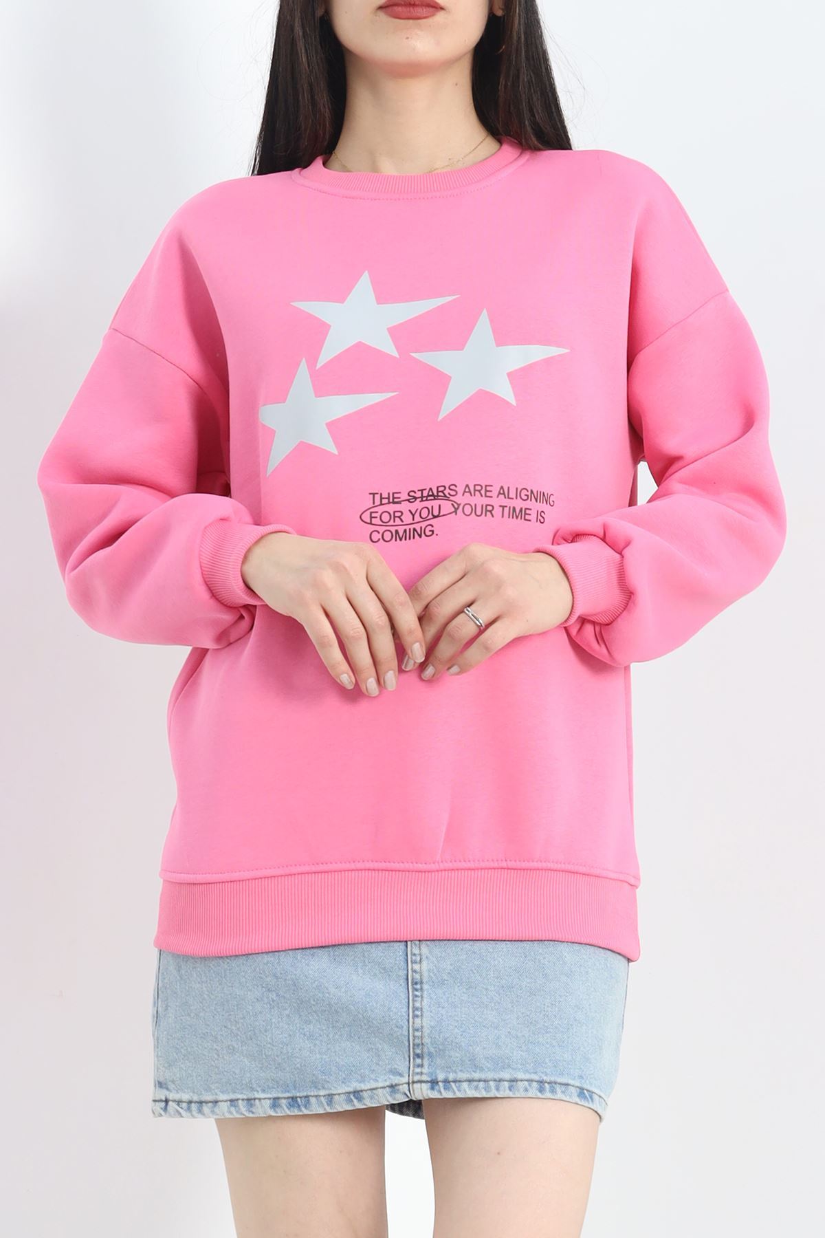 Bisiklet Yaka Baskılı Sweat Pembe - 20961.1878.