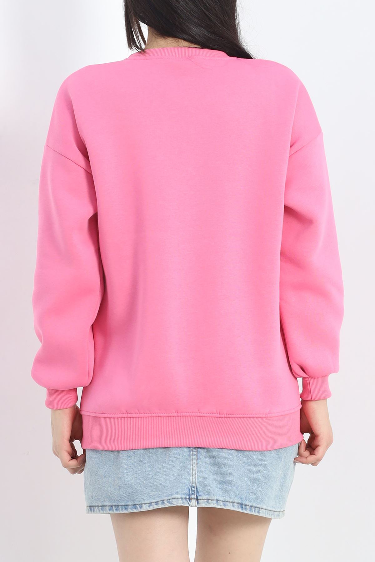Bisiklet Yaka Baskılı Sweat Pembe - 20961.1878.