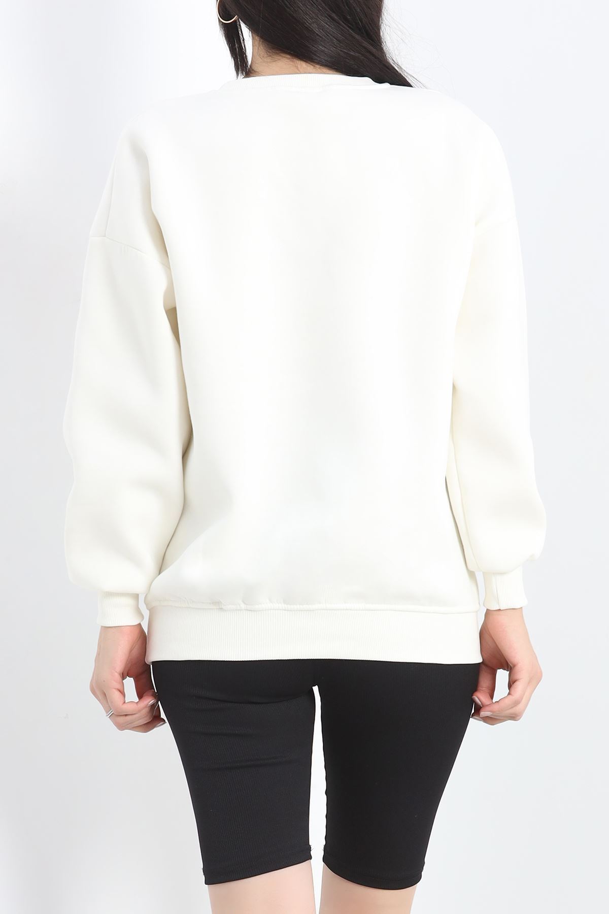 Bisiklet Yaka Baskılı Sweat Ekru - 20961.1878.