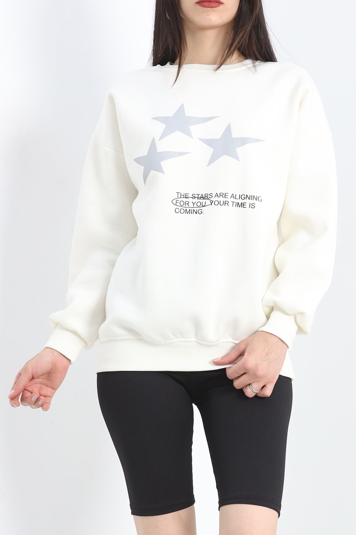 Bisiklet Yaka Baskılı Sweat Ekru - 20961.1878.