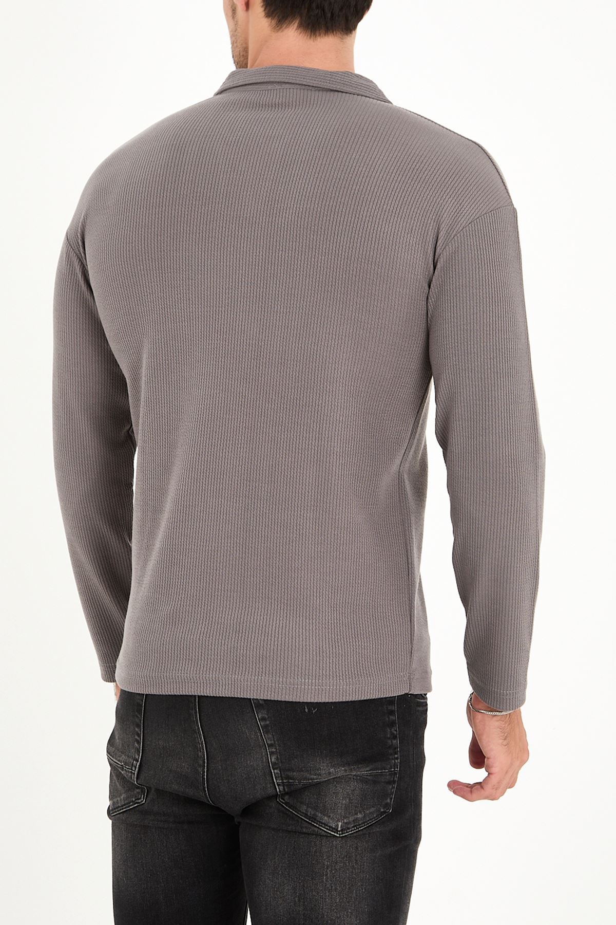 Polo Yaka Uzun Kol Erkek Sweatshirt Füme - 20127.1874.