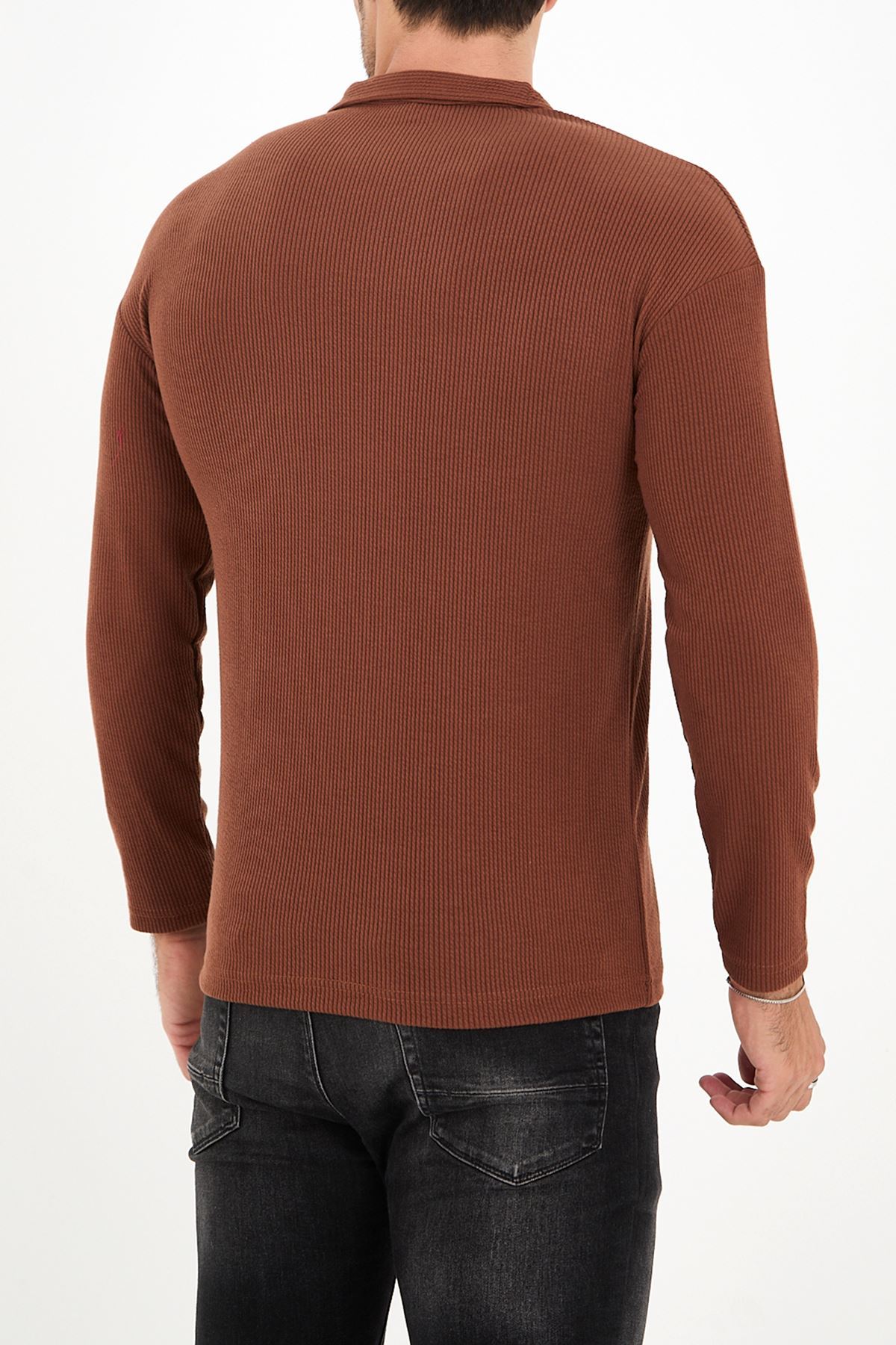 Polo Yaka Uzun Kol Erkek Sweatshirt Kahve - 20127.1874.