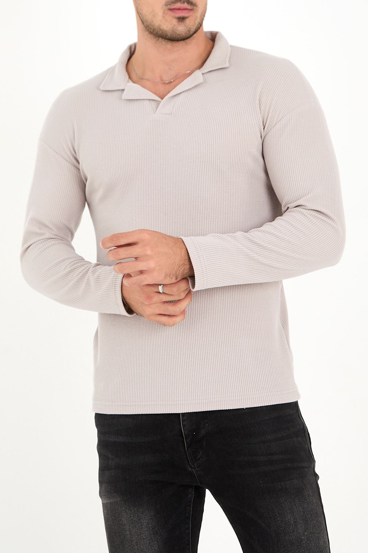 Polo Yaka Uzun Kol Erkek Sweatshirt Dumangri - 20127.1874.