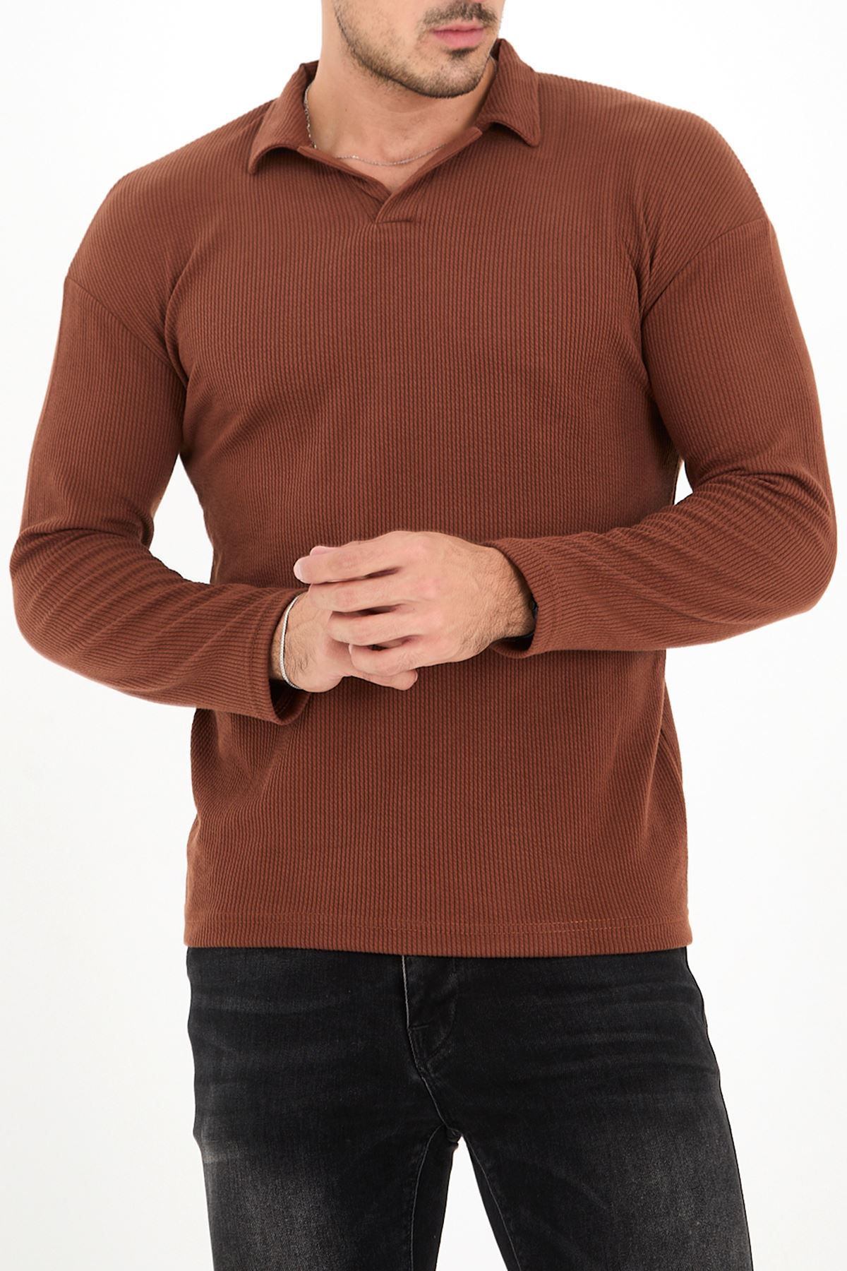 Polo Yaka Uzun Kol Erkek Sweatshirt Kahve - 20127.1874.