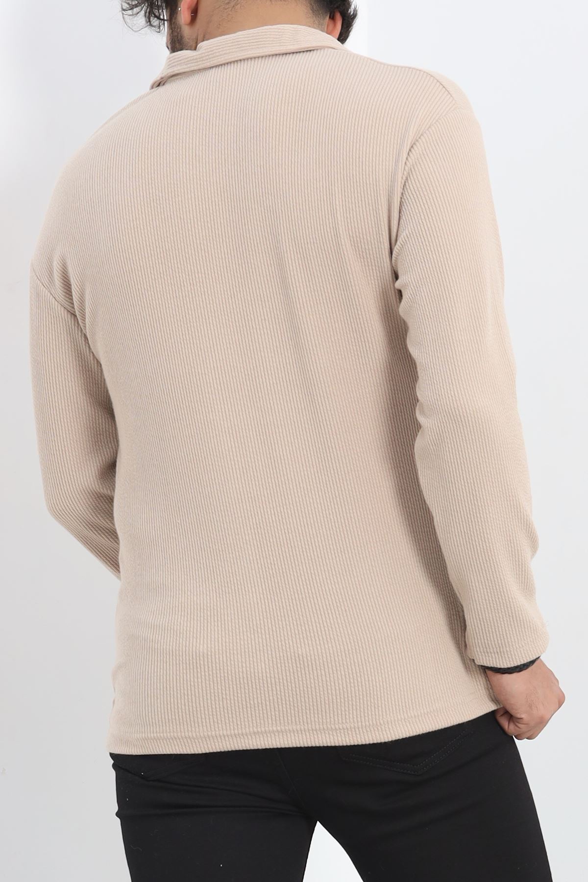 Polo Yaka Uzun Kol Erkek Sweatshirt Taş - 20127.1874.