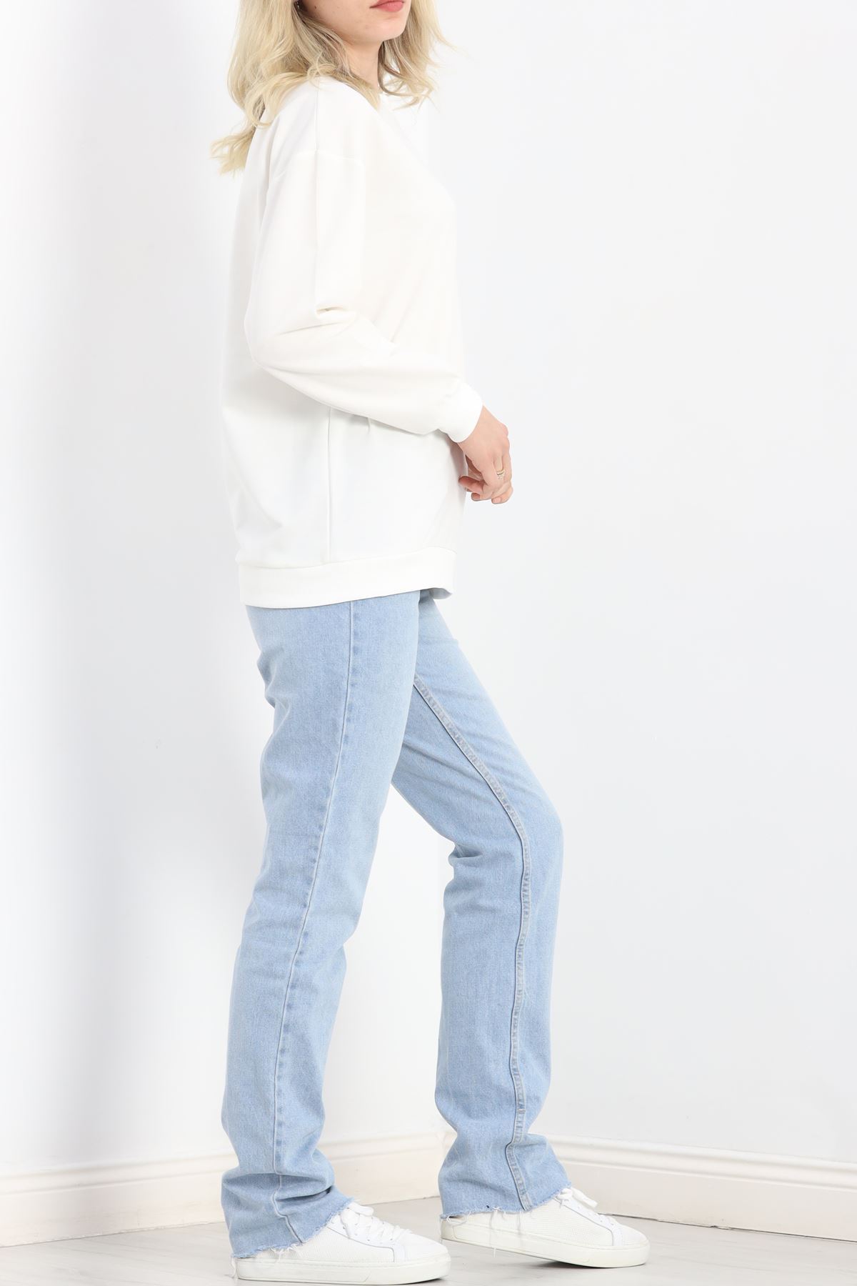 Bisiklet Yaka Sweat Ekru - 3042.275.