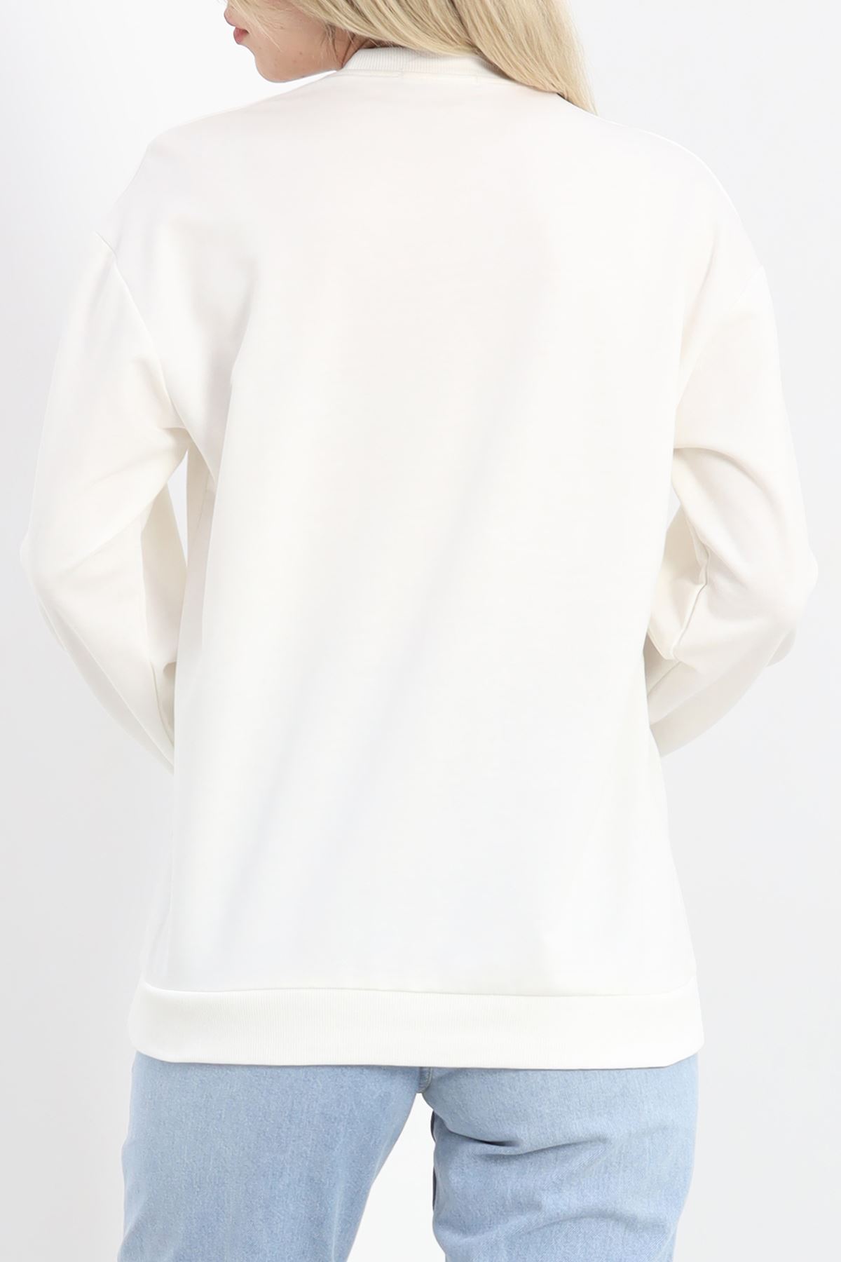 Bisiklet Yaka Sweat Ekru - 3042.275.