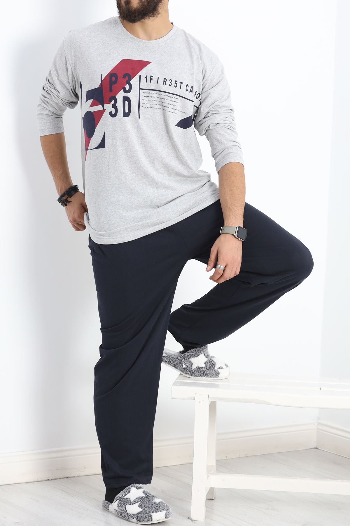 Erkek Pijama Takımı Gri - 20221.1838.