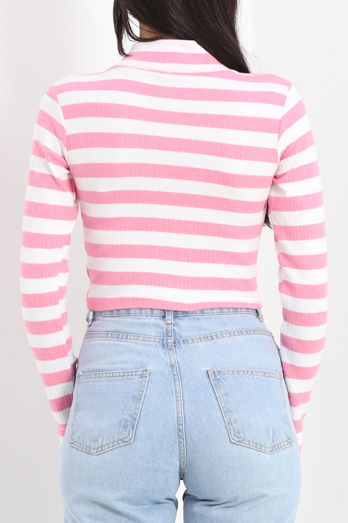 Raporlu Yarım Balıkçı Çizgili Body Pembe - 19346.1567.