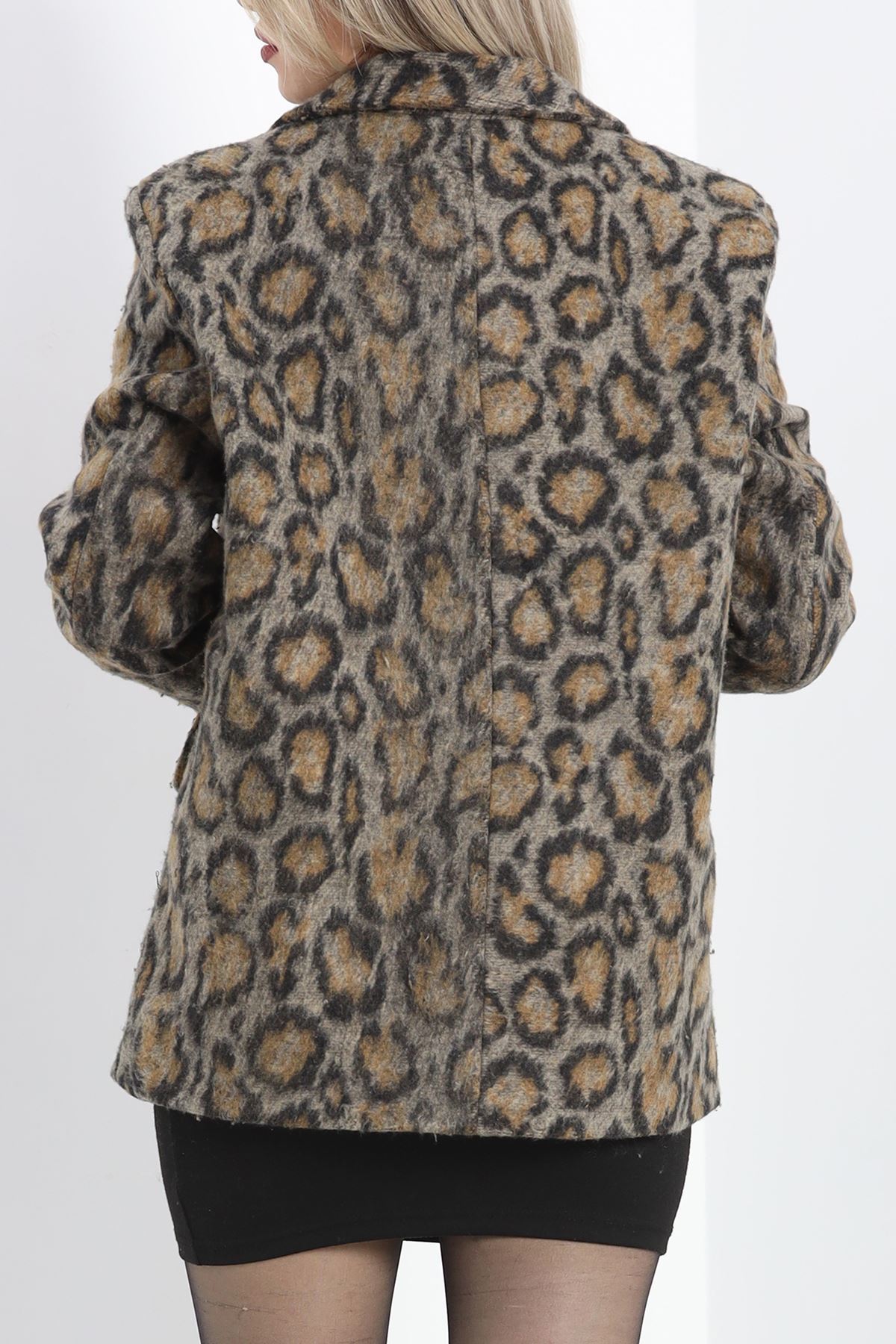 Desenli Astarlı Kaşe Ceket Leopar - 20596.1247.