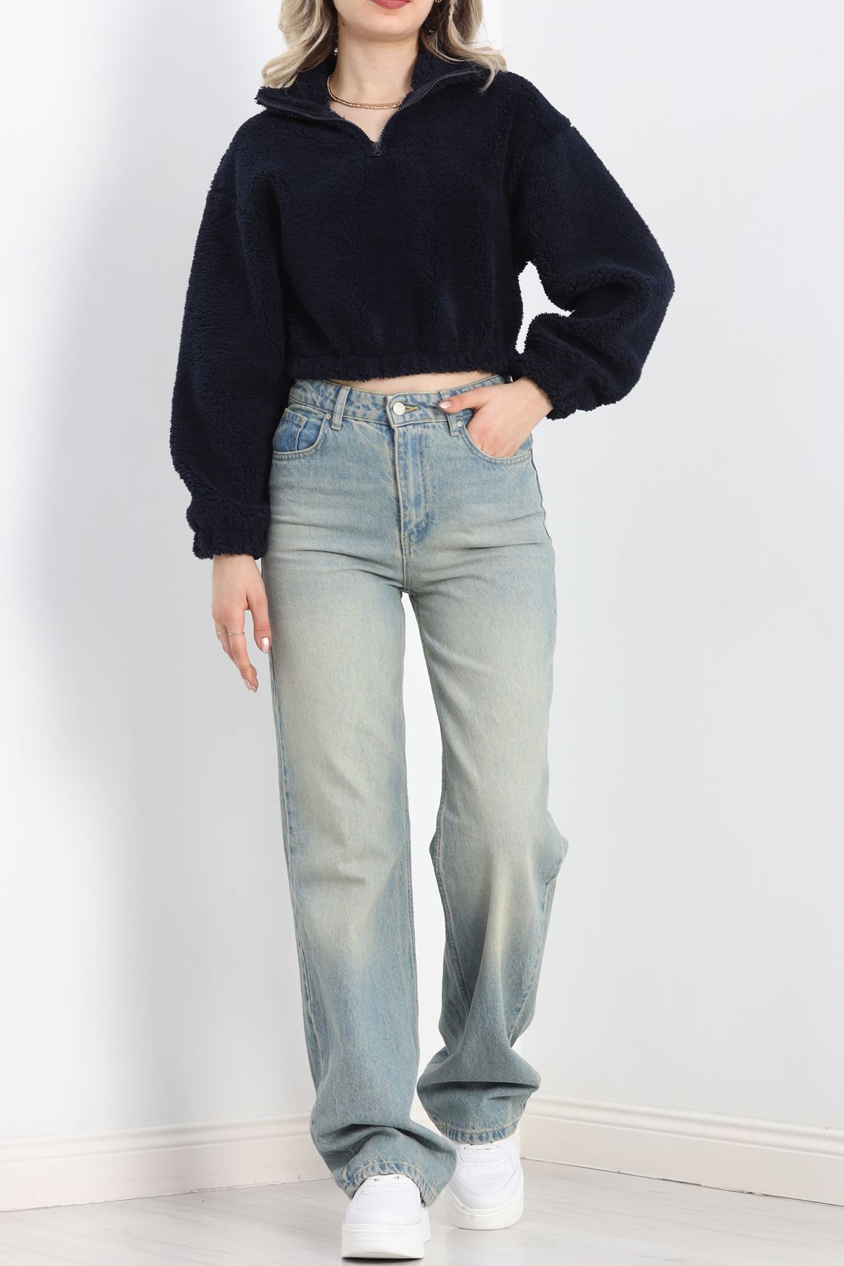 Üç İplik Beli Lastikli Polar Sweat Lacivert - 20708.1872.