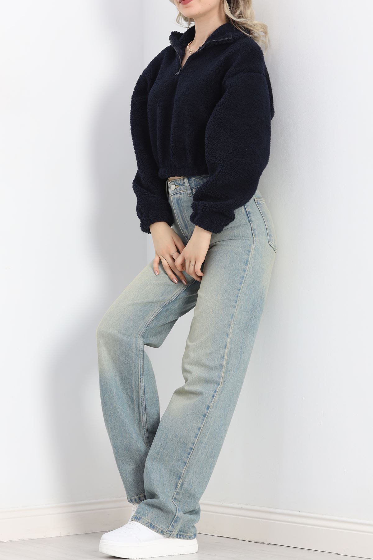 Üç İplik Beli Lastikli Polar Sweat Lacivert - 20708.1872.