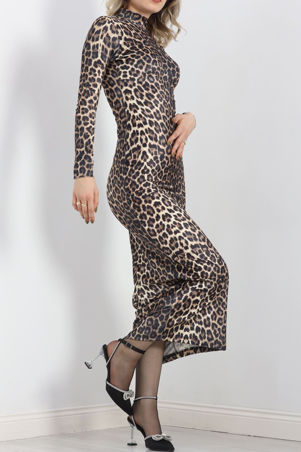 Dik Yaka Uzun Elbise Leopar - 20611.1794.