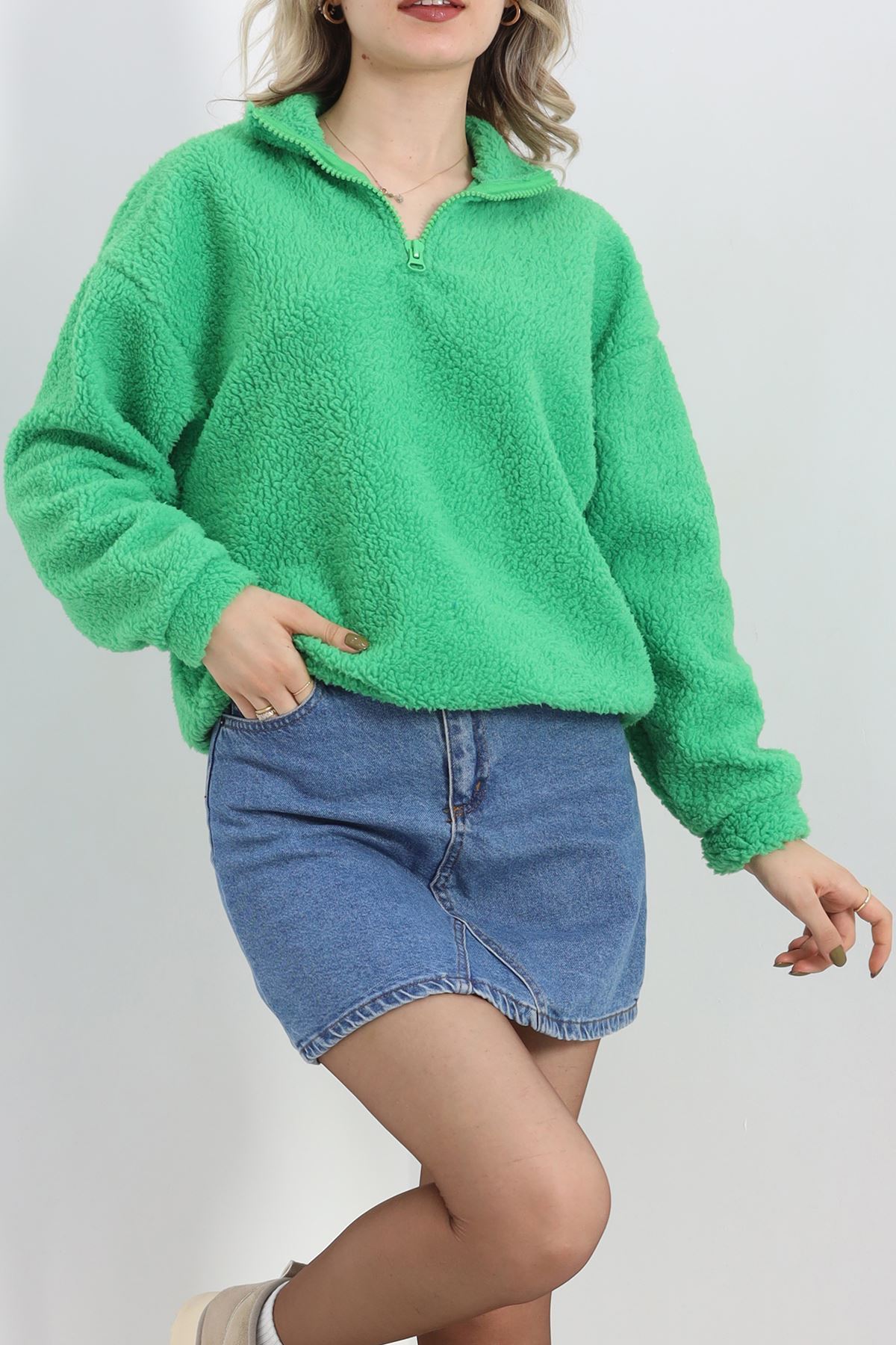 Fermuarlı Stoperli Polar Sweat Yeşil - 20377.1872.