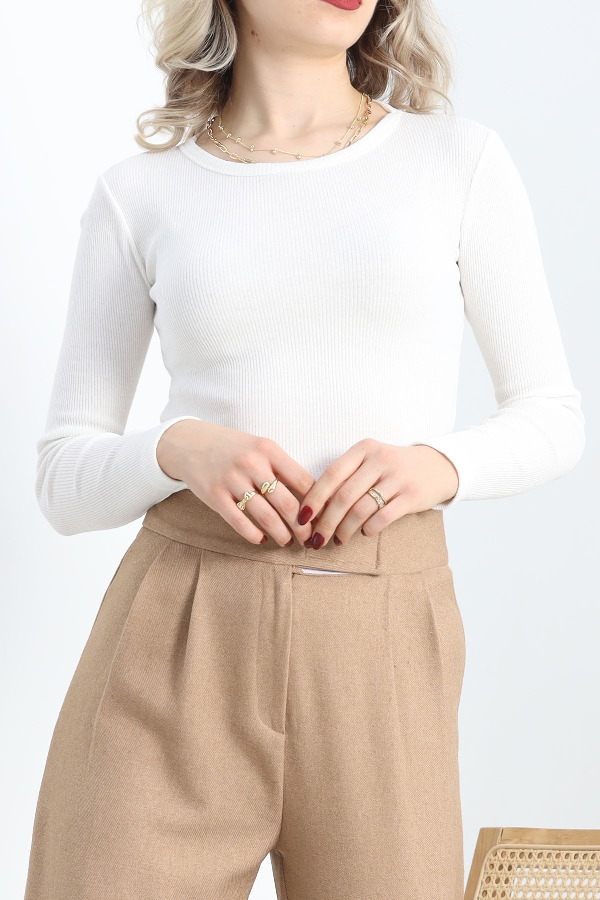 Kaşkorse Bisiklet Yaka Crop Body Ekru - 19345.1567.
