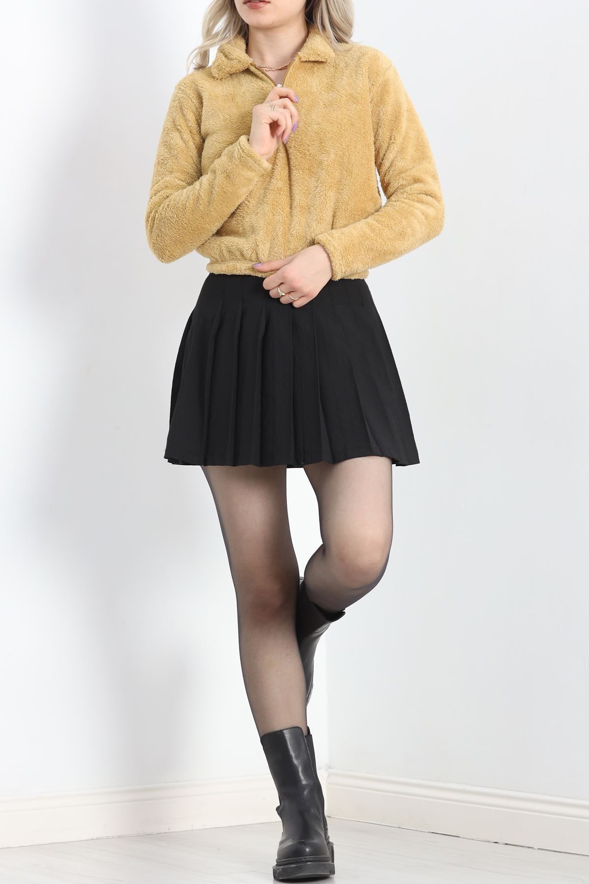 Fermuarlı Crop Peluş Sweat Camel - 9060.1153.