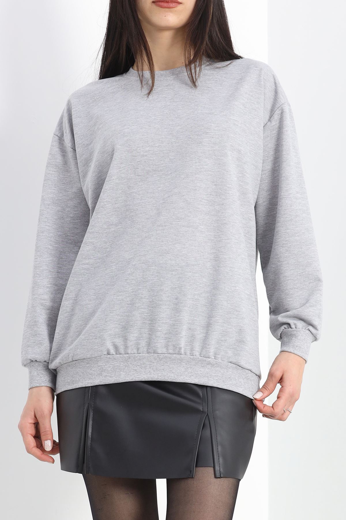 Bisiklet Yaka İki İplik Sweat Açıkgri - 3042.275.