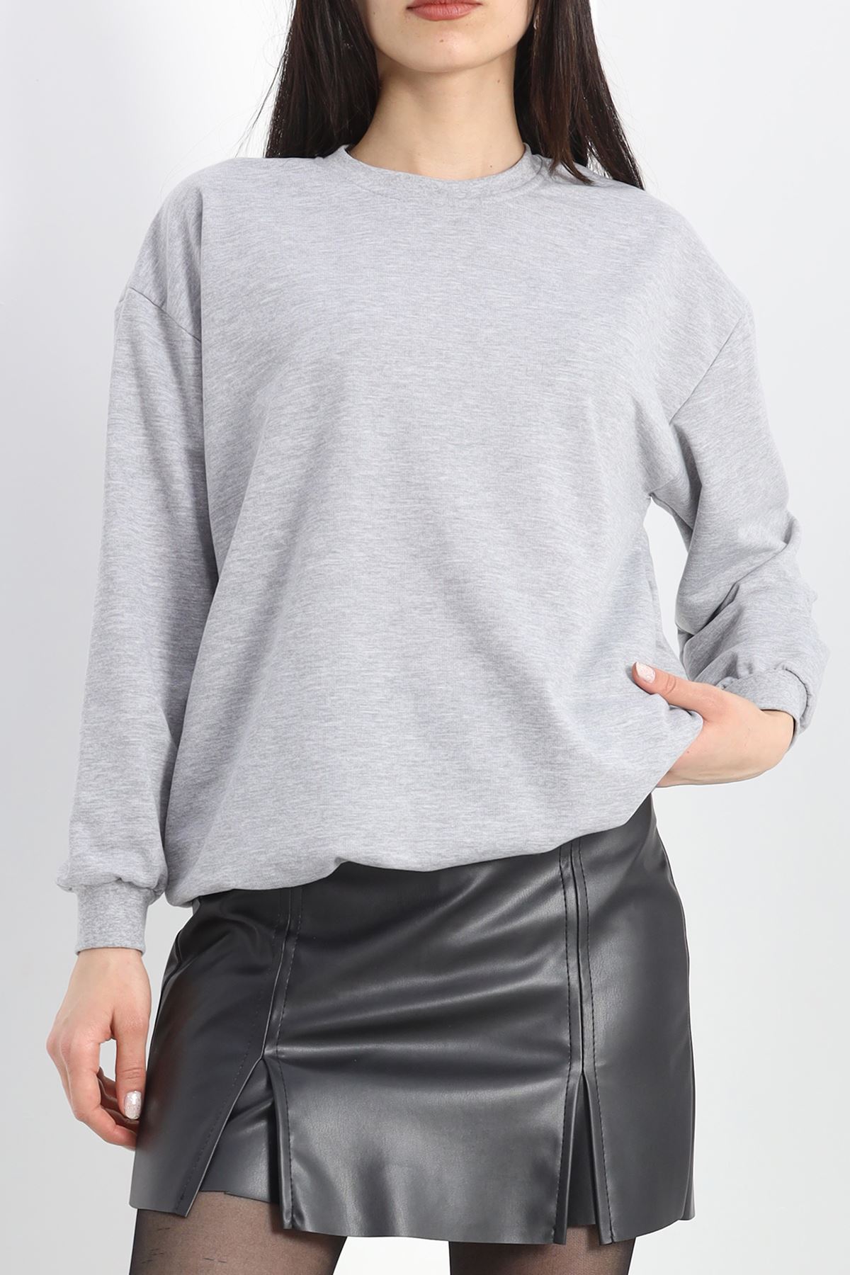 Bisiklet Yaka İki İplik Sweat Açıkgri - 3042.275.