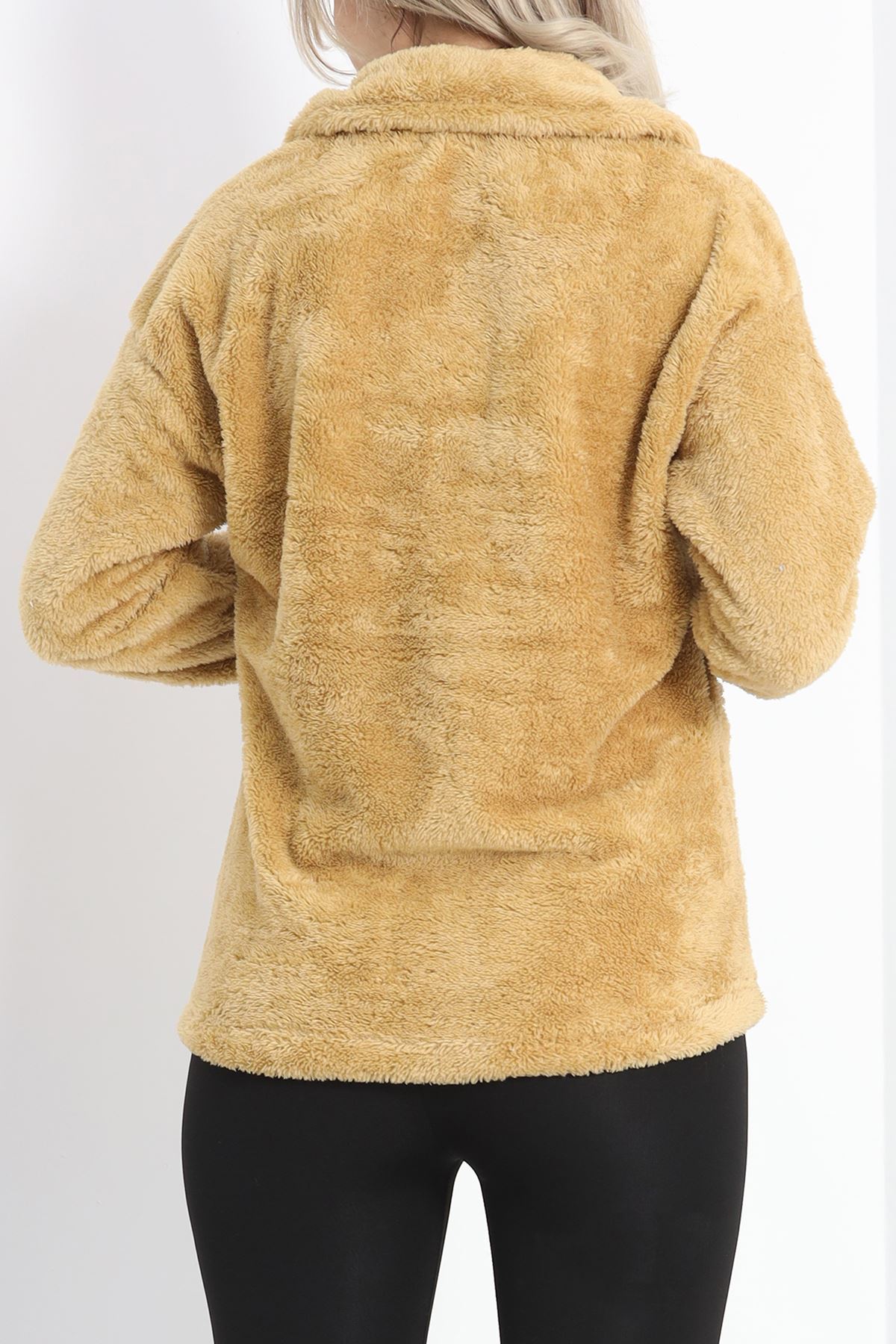 Fermuarlı Peluş Ceket Camel - 19473.1153.