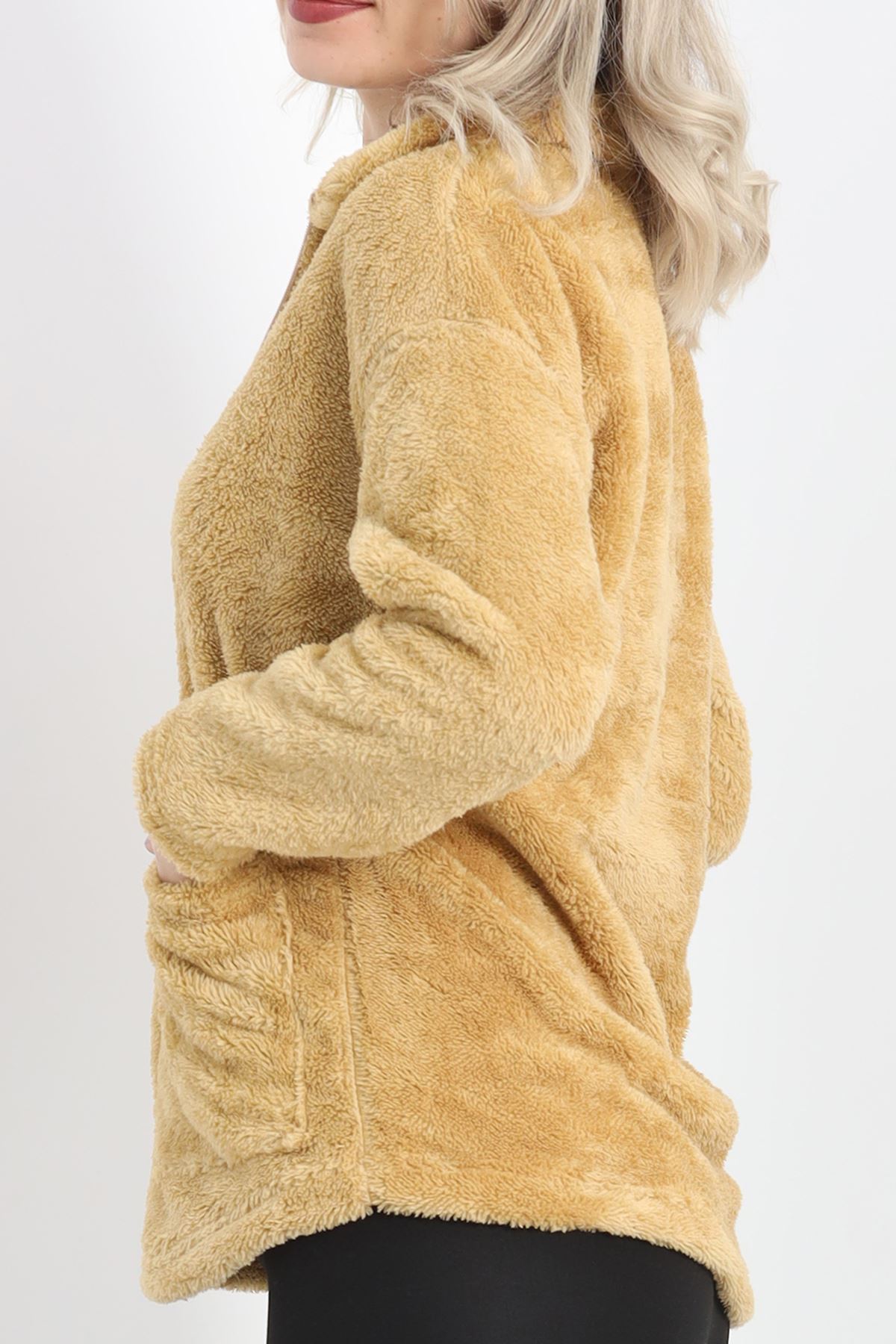 Fermuarlı Peluş Ceket Camel - 19473.1153.