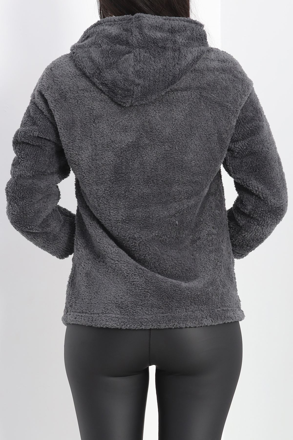 Kanguru Cep Kapşonlu Peluş Sweat Antrasit - 9062.1153.