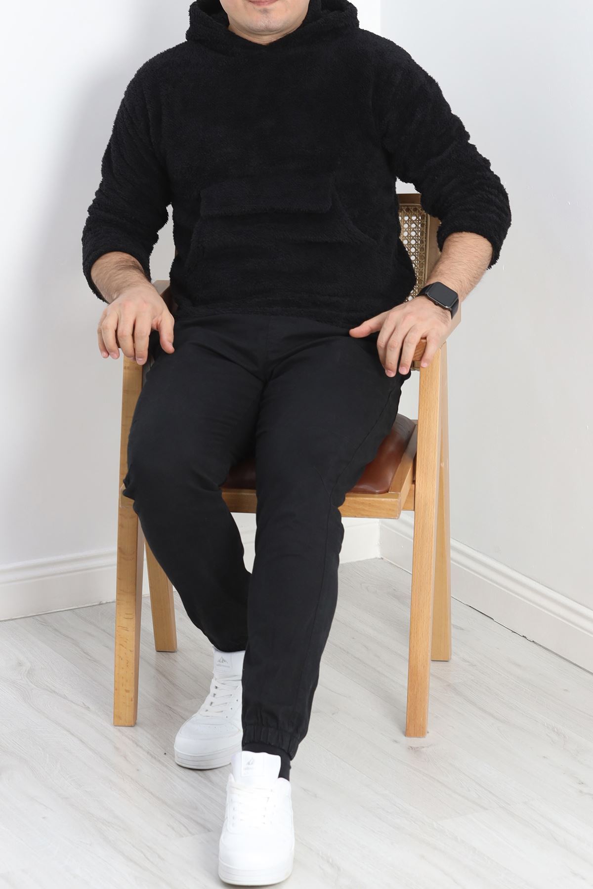 Kanguru Cep Kapşonlu Peluş Sweat Siyah - 9062.1153.