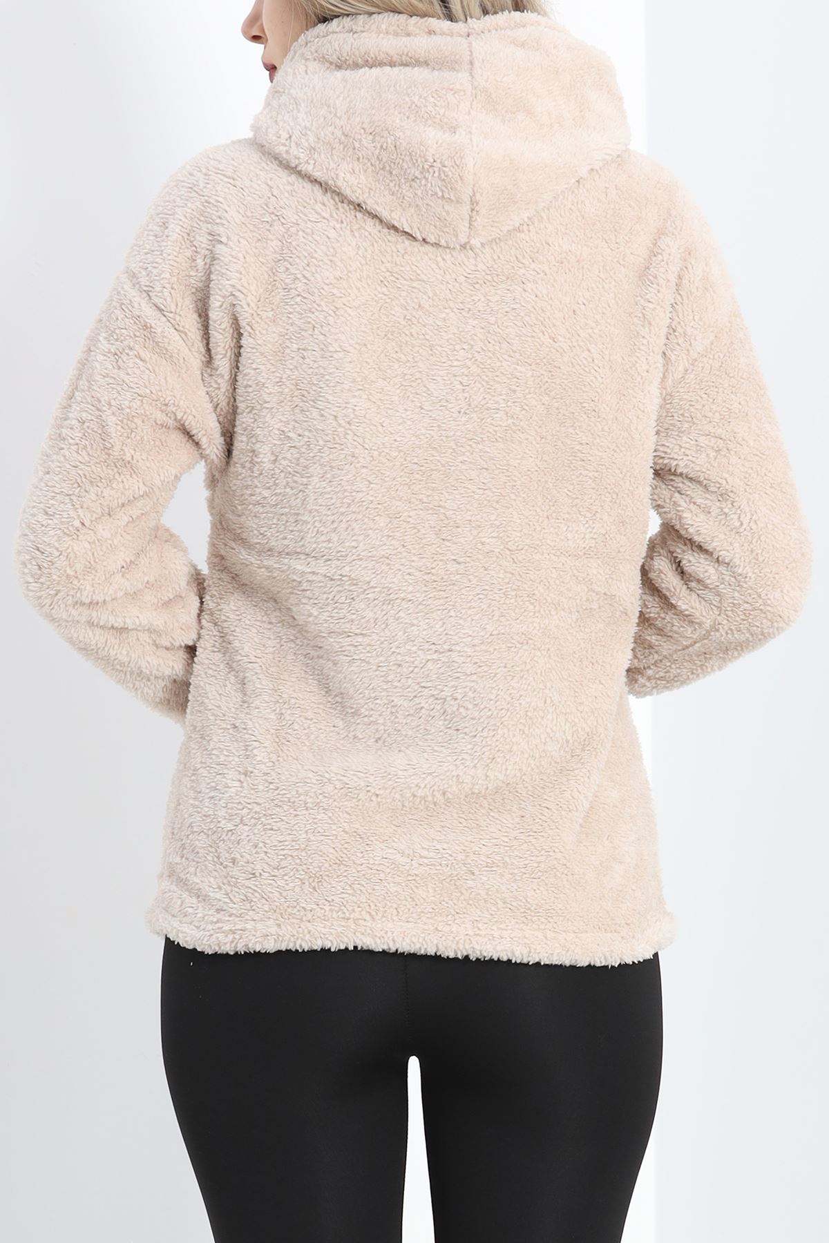 Kanguru Cep Kapşonlu Peluş Sweat Taş - 9062.1153.
