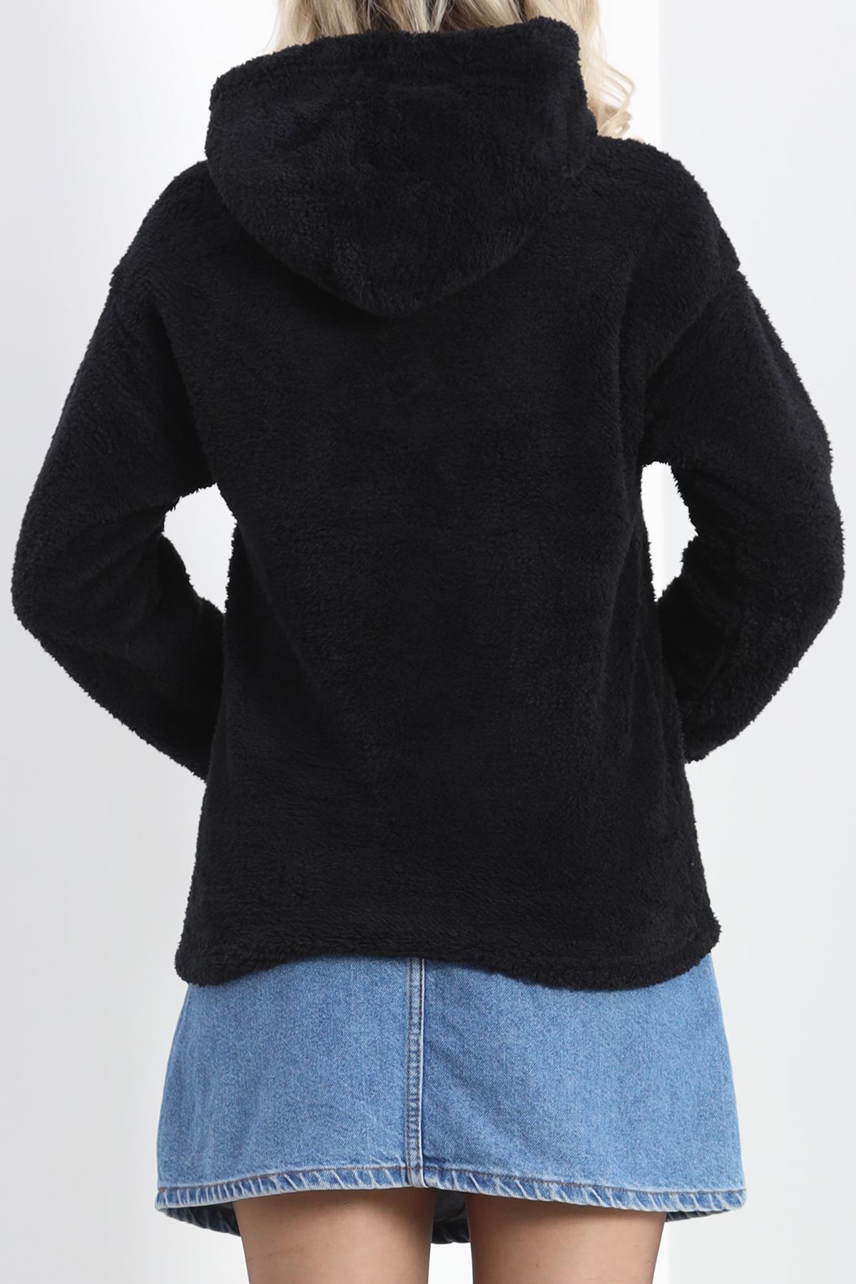 Kanguru Cep Kapşonlu Peluş Sweat Siyah - 9062.1153.