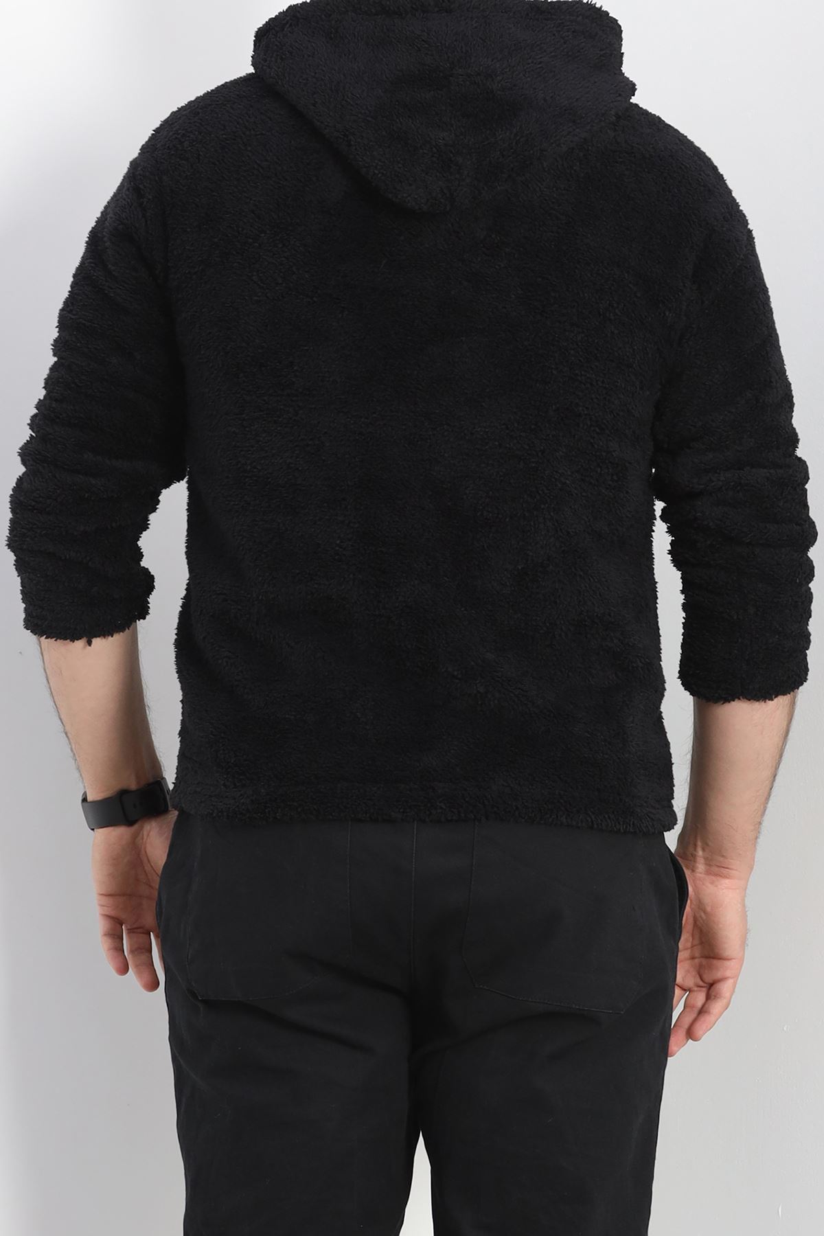 Kanguru Cep Kapşonlu Peluş Sweat Siyah - 9062.1153.