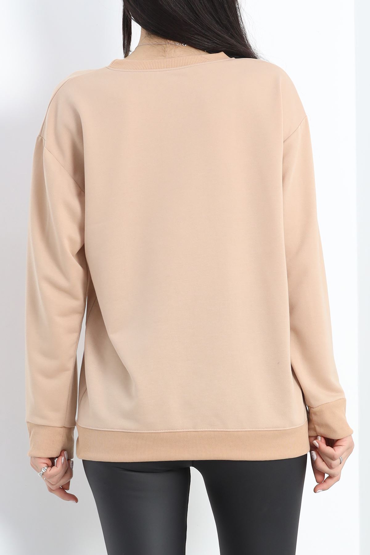 2 İp Bisiklet Yaka Sweat Bej - 20790.1878.