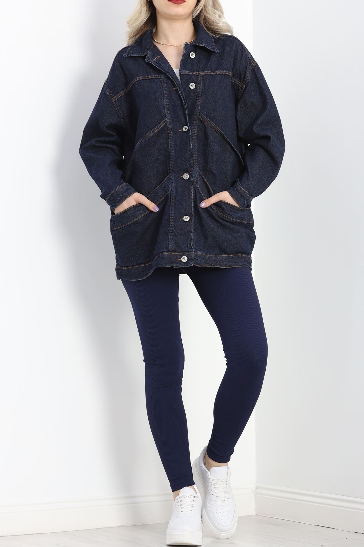 Oversize Kot Ceket Lacivert - 10002.1778.